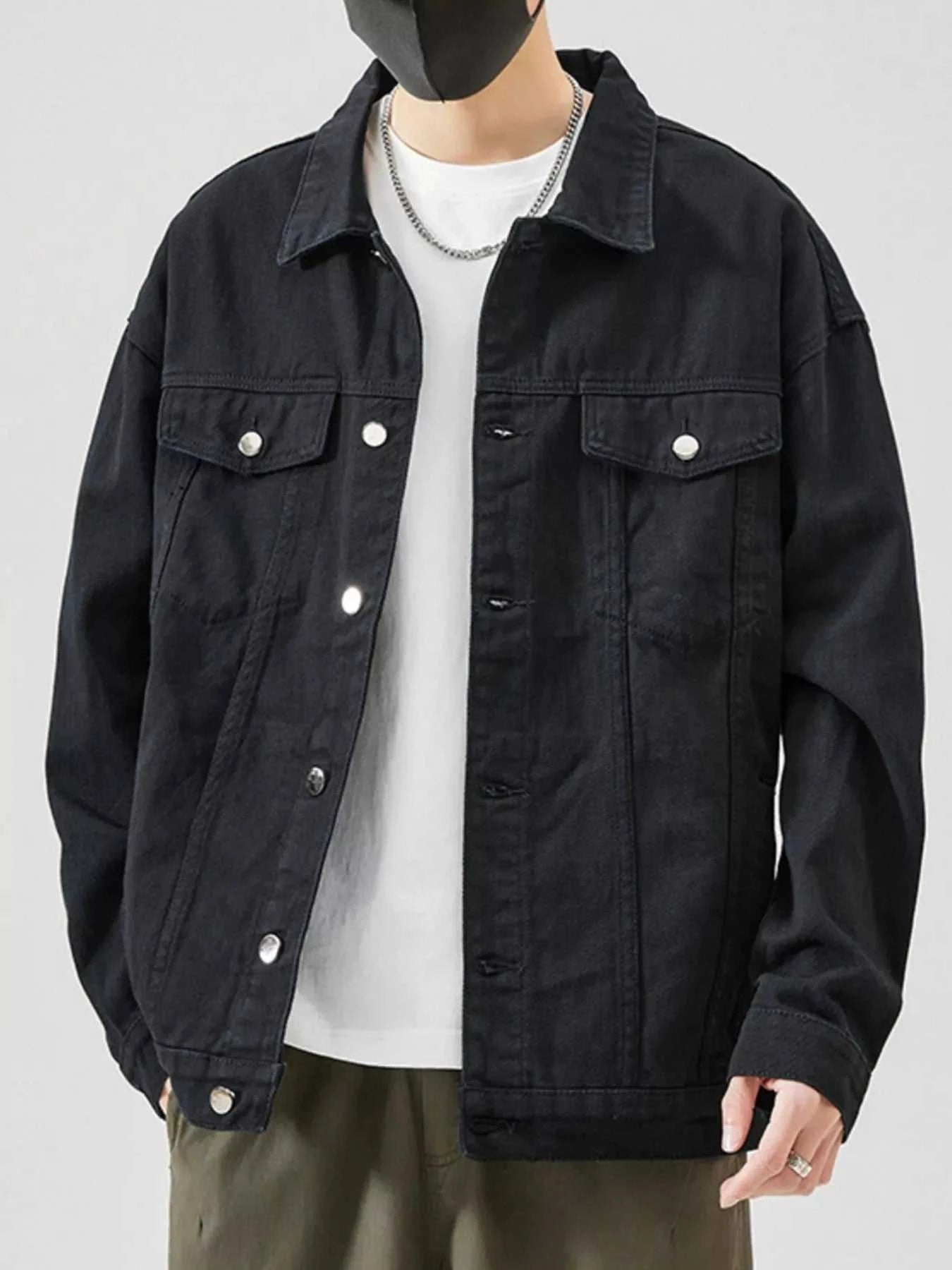 Men's Plus Size Button Up Long Sleeve Denim Jacket