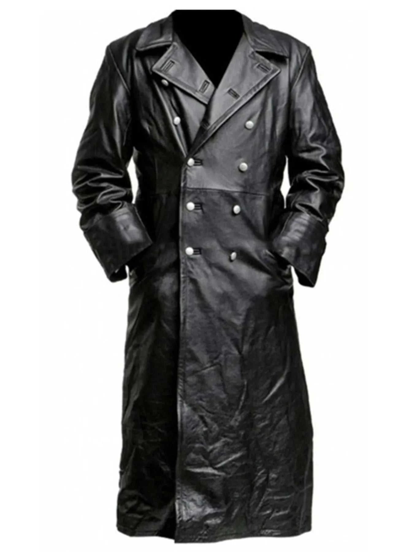 Men's Full Size Double-Breasted Leather Trench Coat Plus Size
