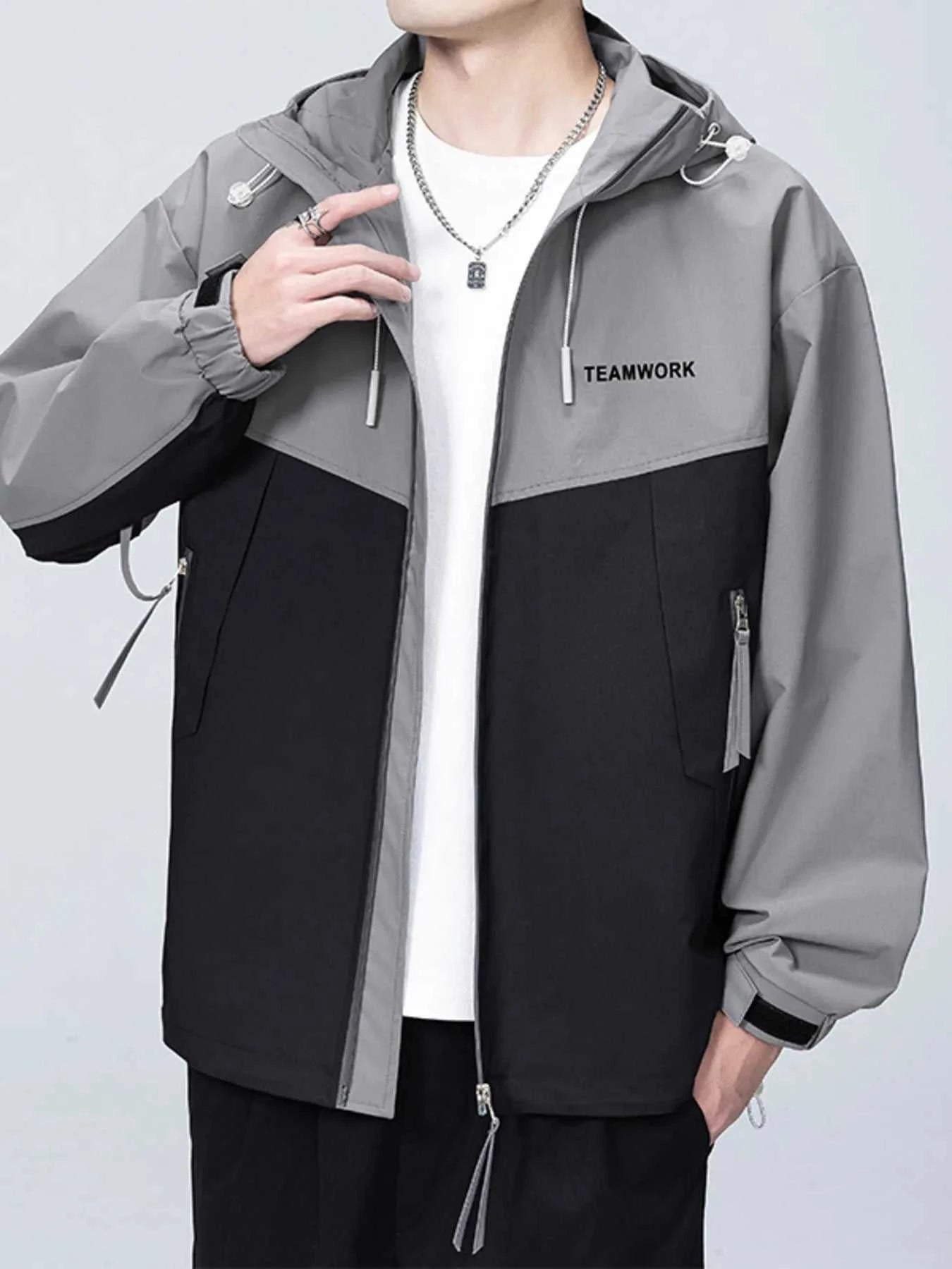 Men's Full Size Contrast Zip Up Long Sleeve Jacket Plus Size