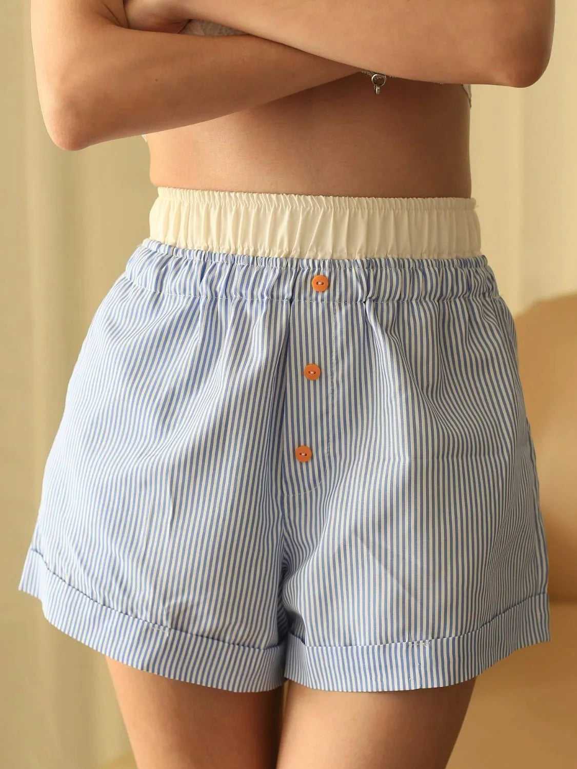 Striped Elastic Waist Shorts
