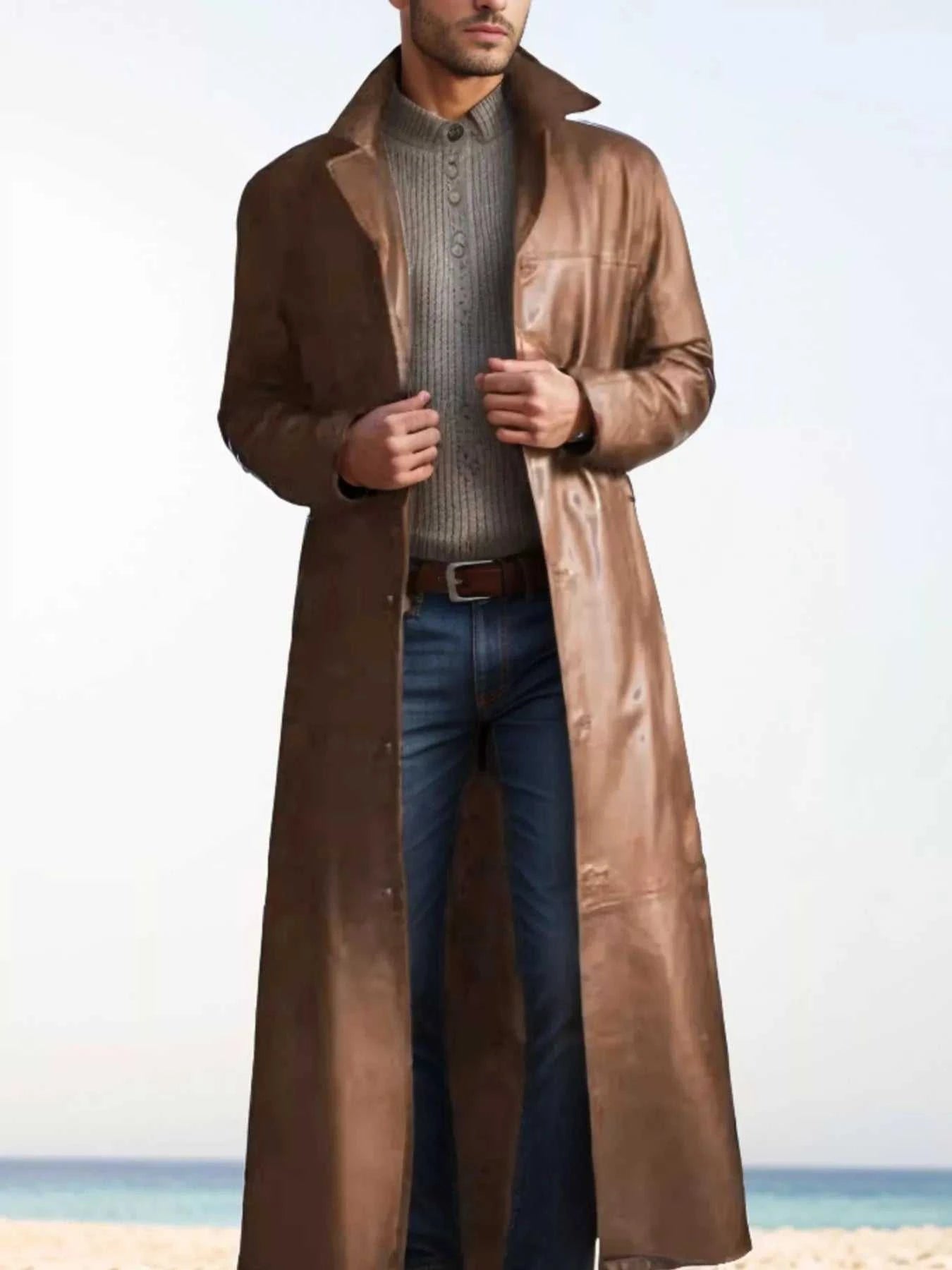 Men's Full Size Button Up Long Sleeve Longline Jacket Plus Size