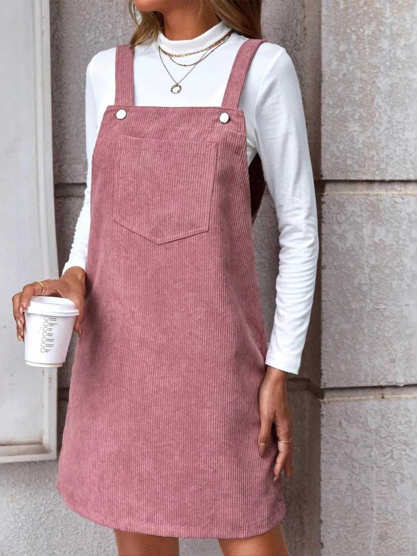 Corduroy Overall Mini Dress with Pocket