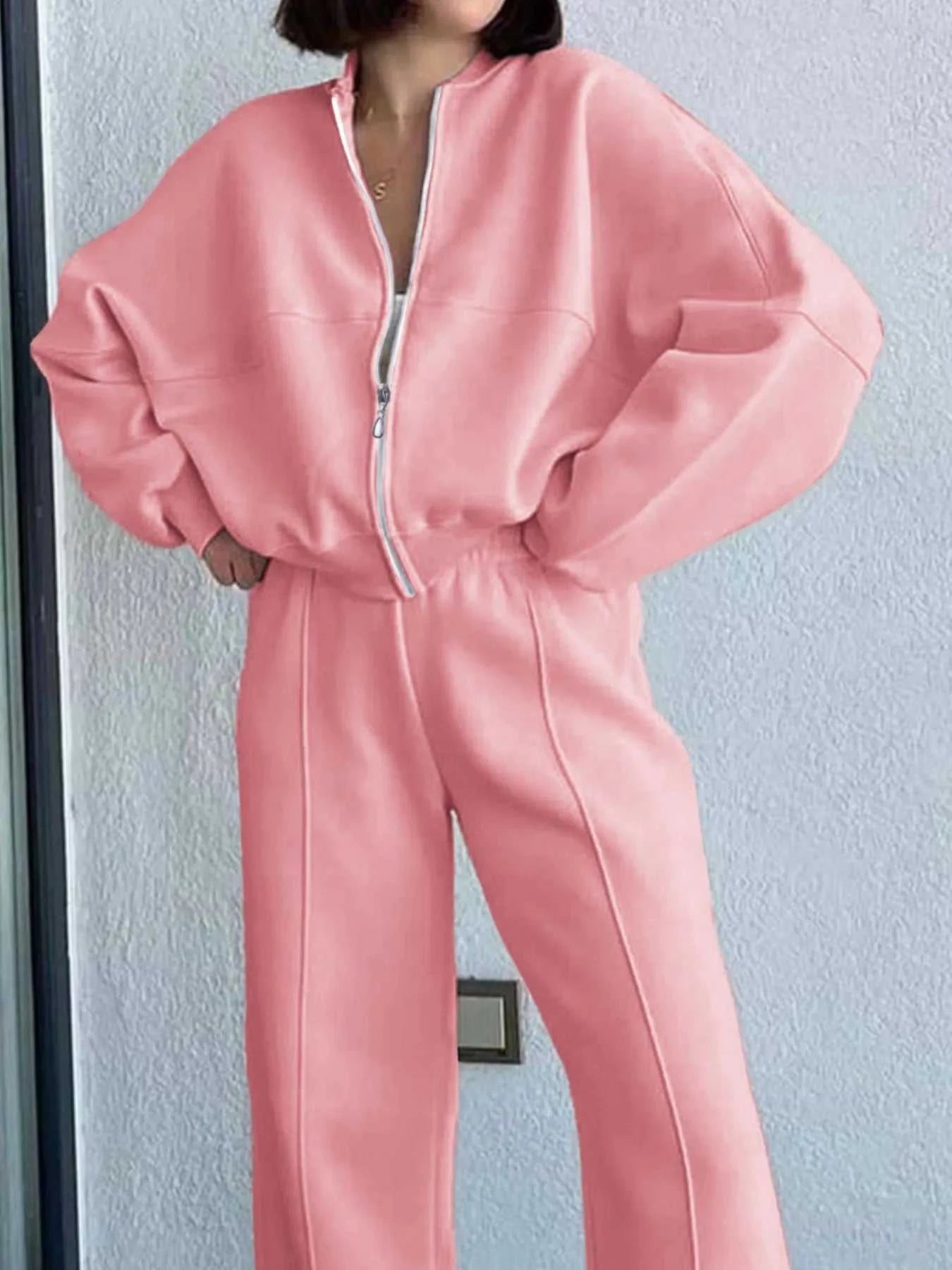 Zipper Up Jacket and Drawstring Pants Set