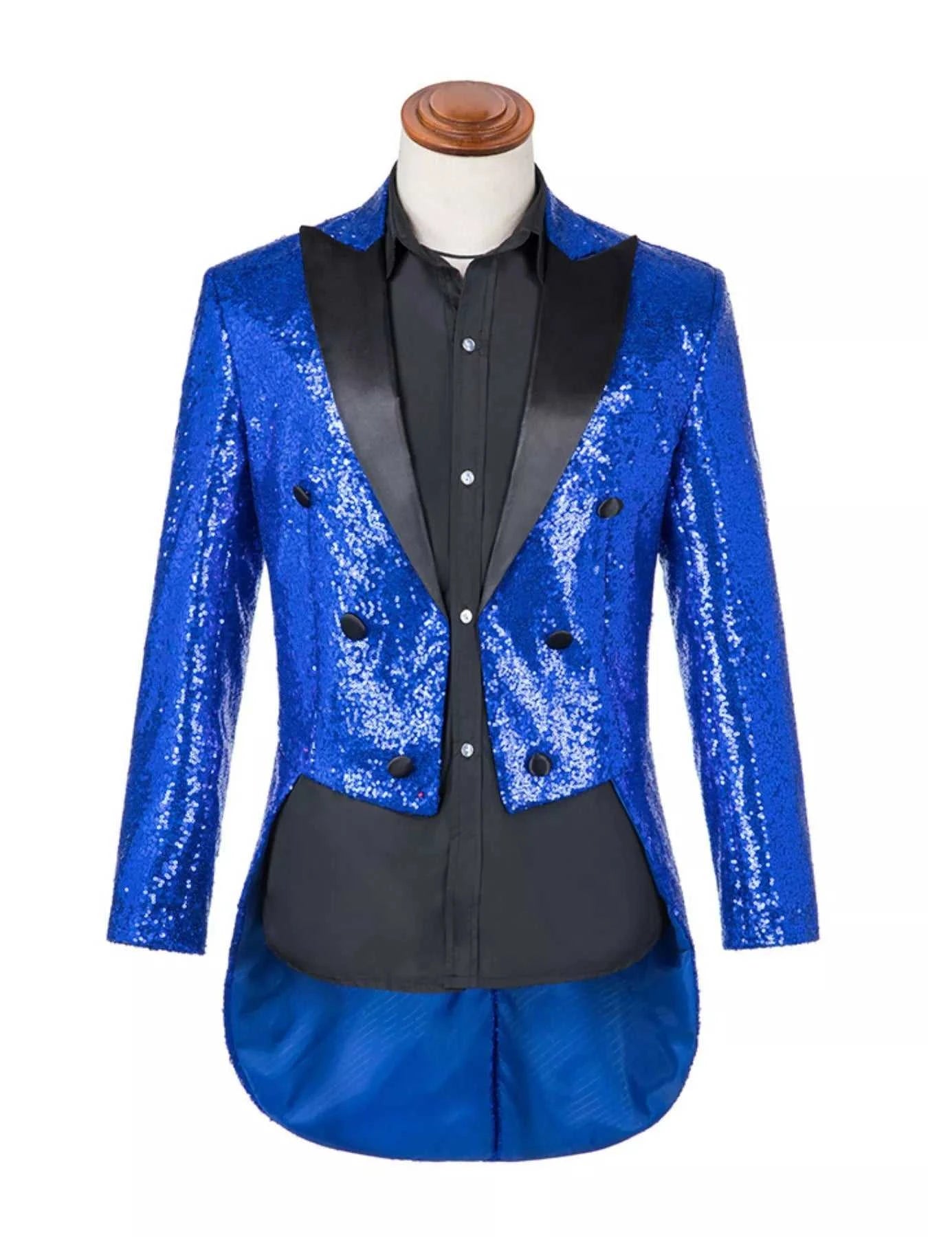 Men's Plus Size Sequin Button Up Long Sleeve Tailcoat Blazer