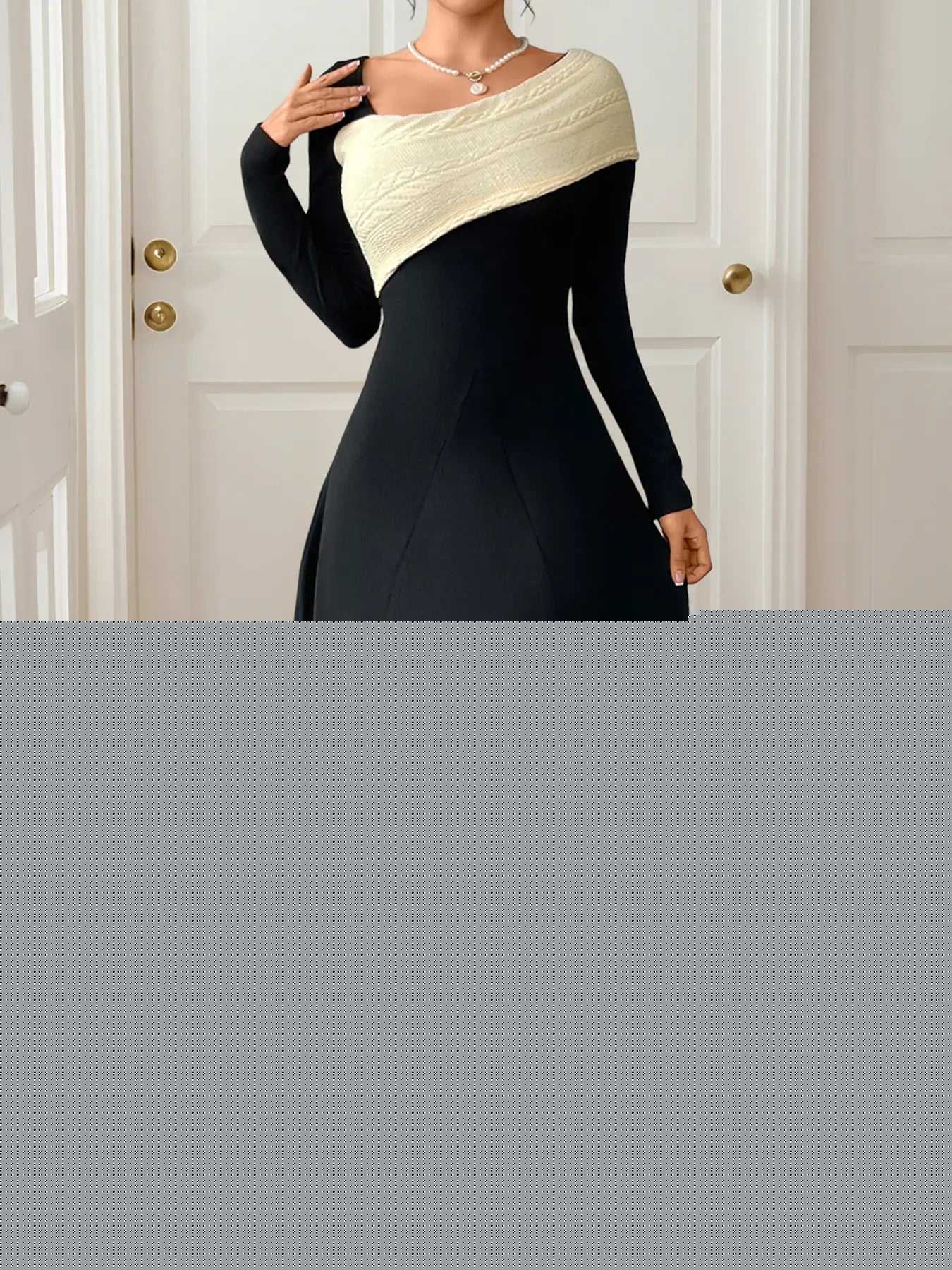 Asymmetrical Contrast Long Sleeve Dress