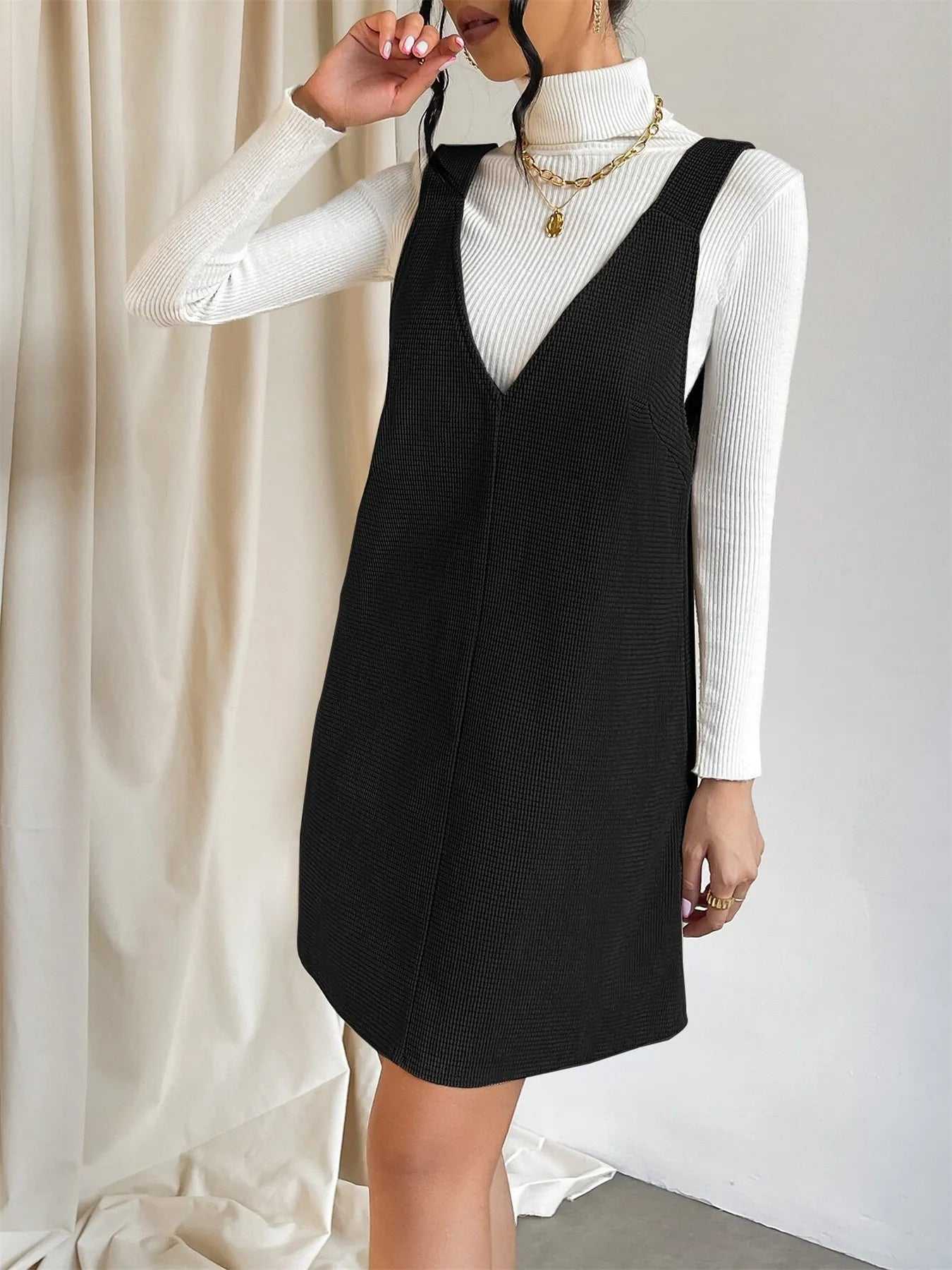 V-Neck Sleeveless Knit Mini Dress