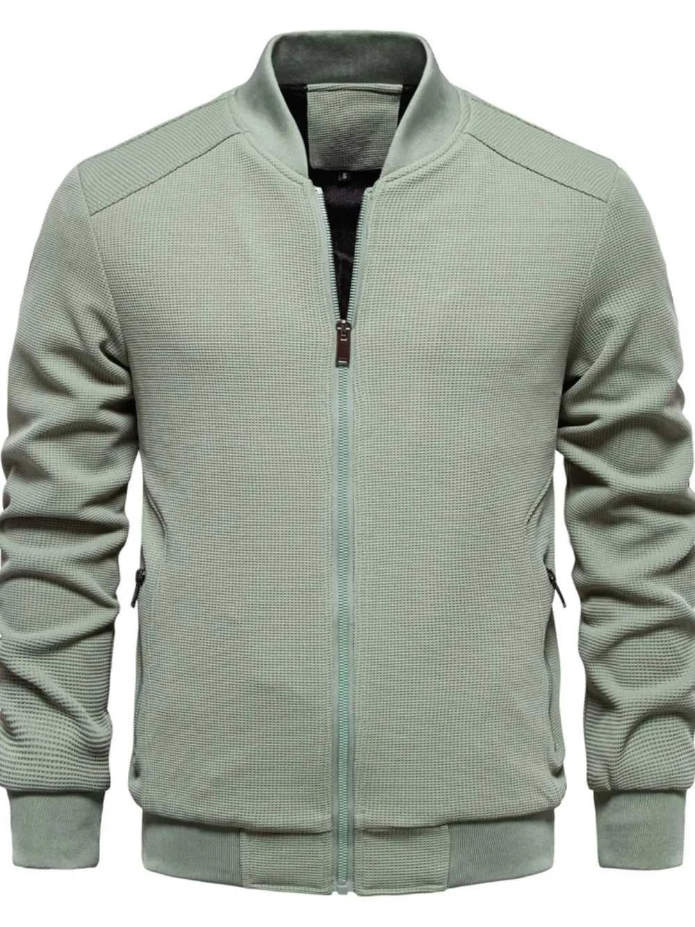 Men's Waffle Knit Baseball Collar Zip Up Jacket