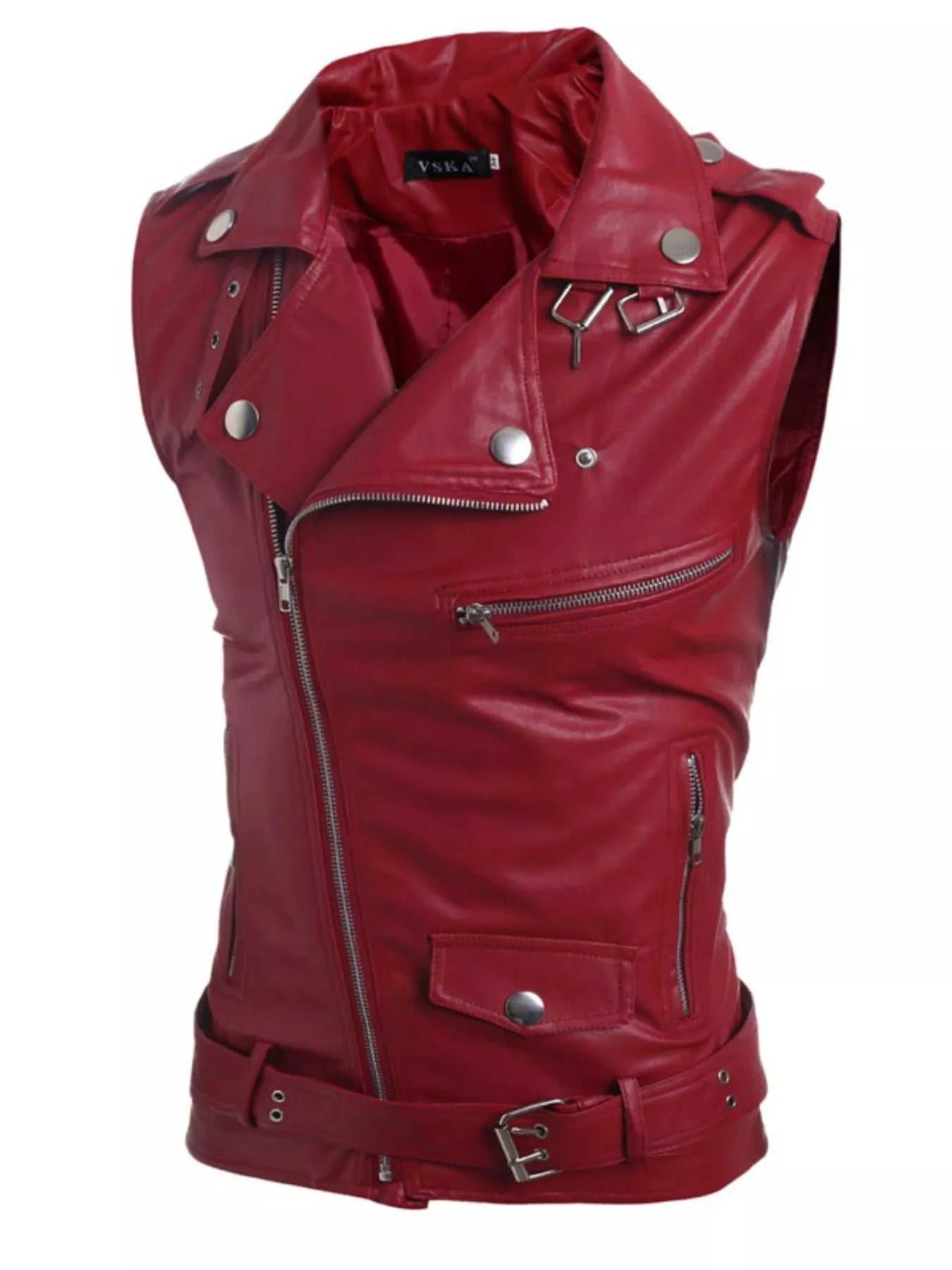 Men's Plus Size Asymmetrical Zipper Adjustable Belt Buckle Vest