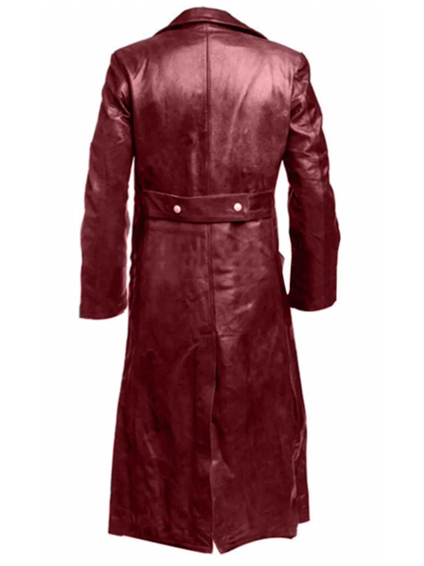 Men's Full Size Double-Breasted Leather Trench Coat Plus Size