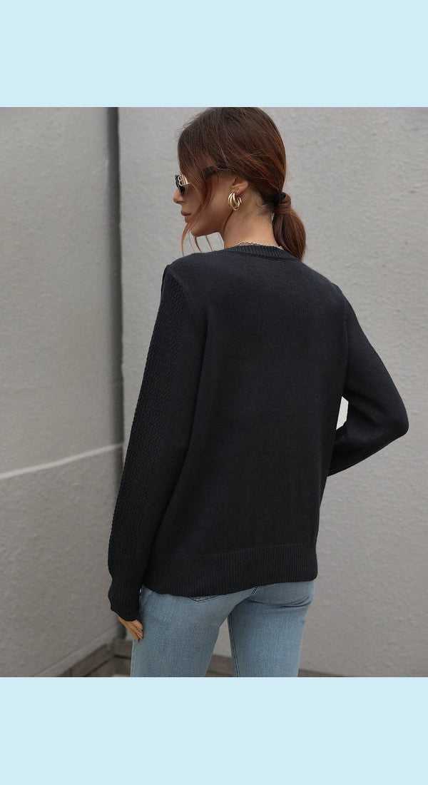 Fringe Detail Ribbed Trim Sweater