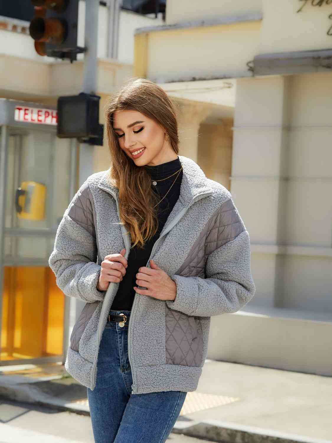 Zip-Up Collared Neck Jacket Shop the Latest Styles Online