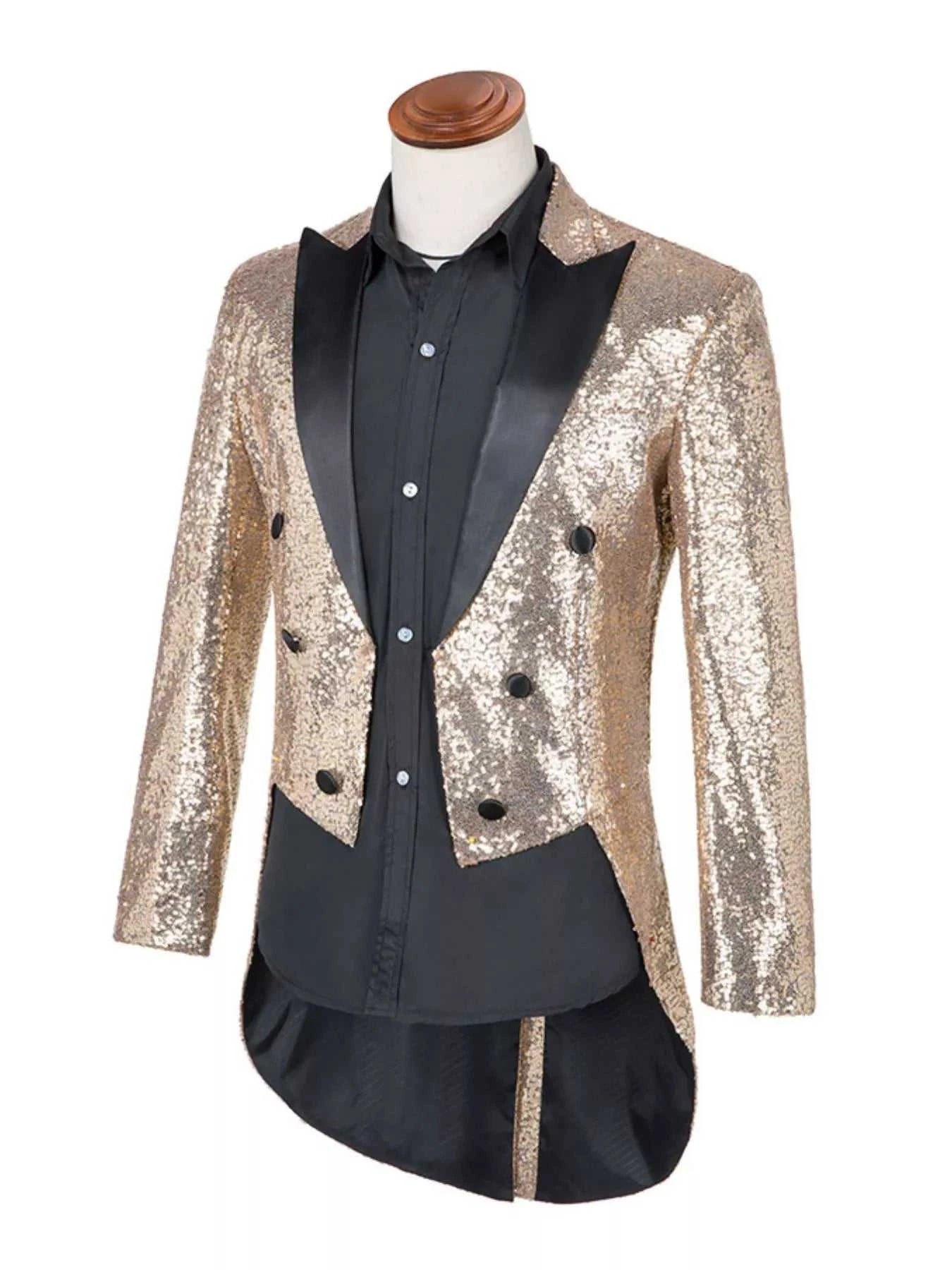 Men's Plus Size Sequin Button Up Long Sleeve Tailcoat Blazer