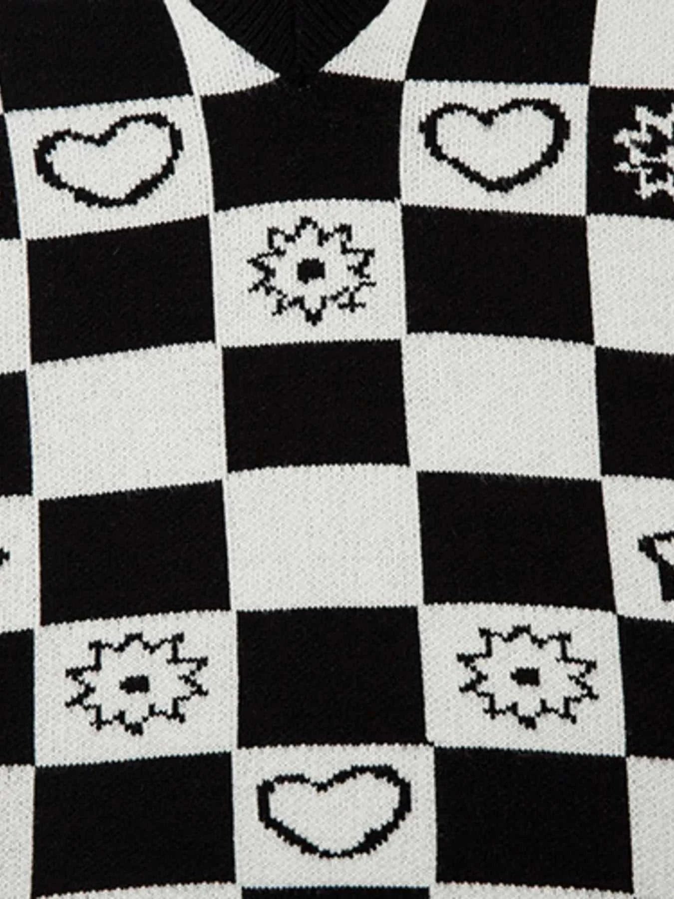 Men's Checkered Heart Pattern Sweater Vest