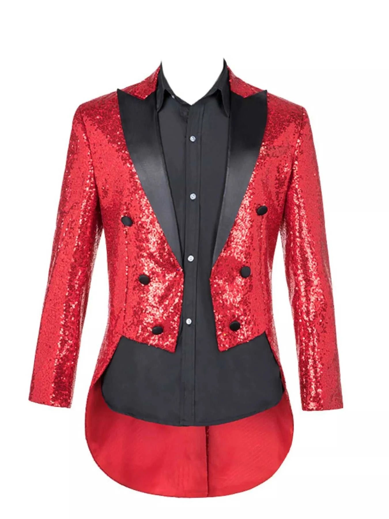 Men's Plus Size Sequin Button Up Long Sleeve Tailcoat Blazer