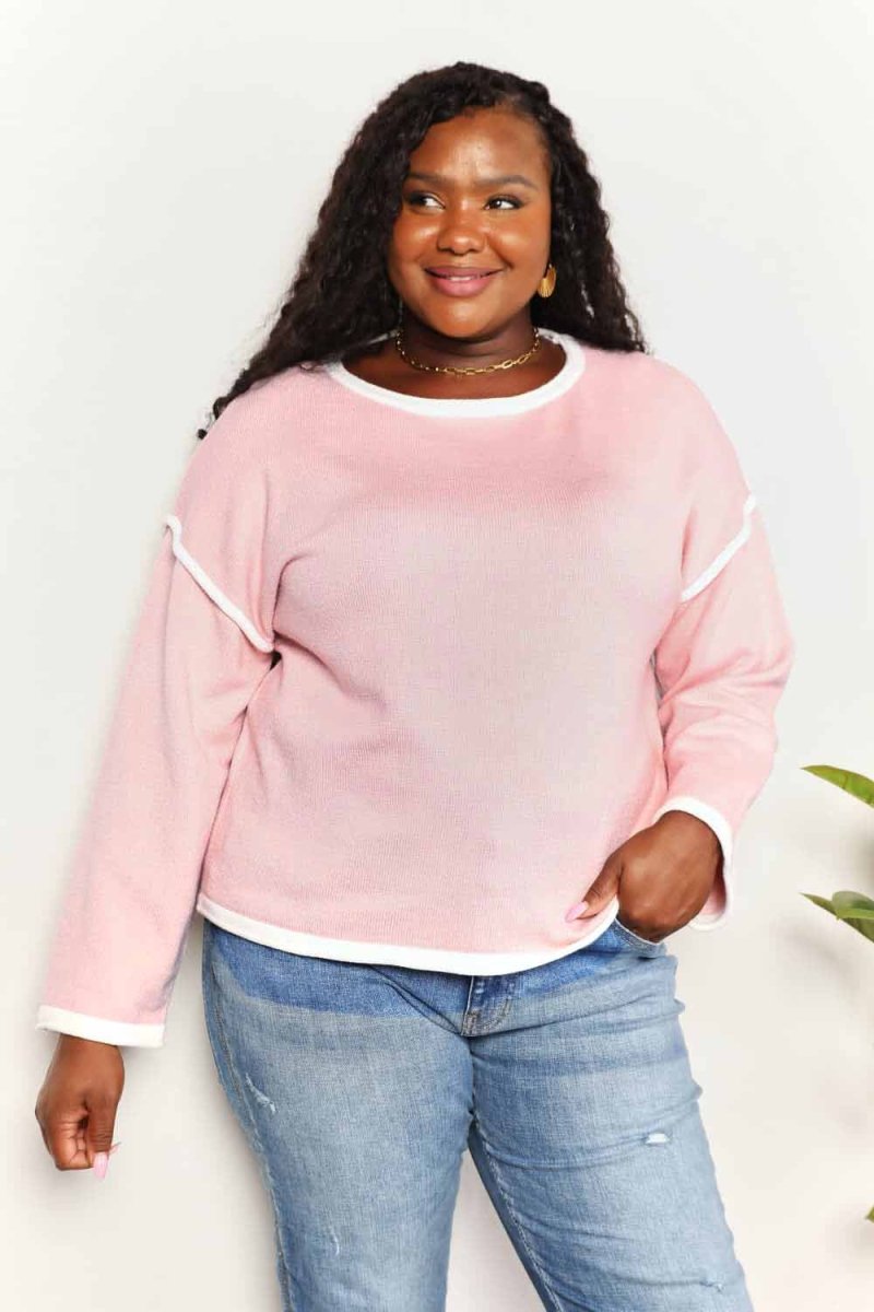 Angel Wings Contrast Detail Dropped Shoulder Knit Top - Hopeford Streams