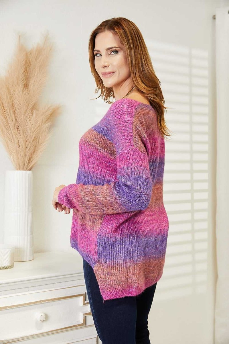 Angel Wings Multicolored Rib - Knit V - Neck Knit Pullover - Hopeford Streams