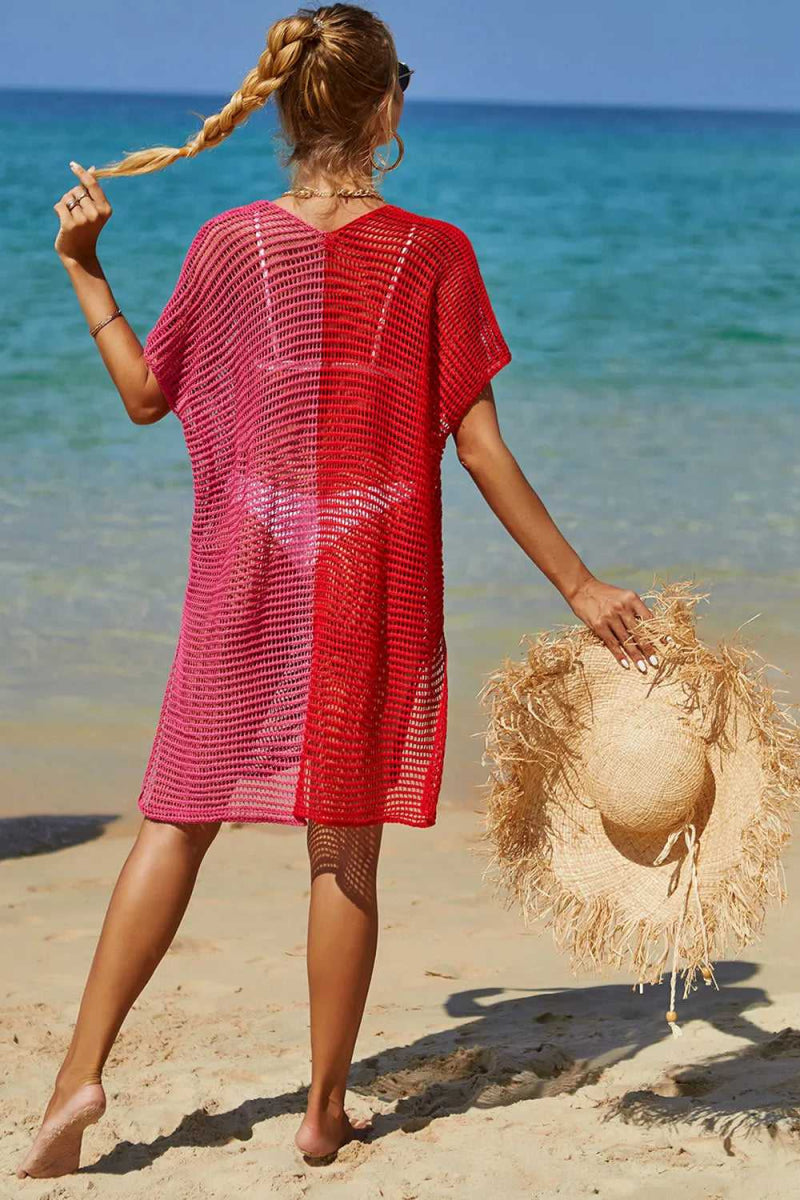 Angel Wings Openwork Contrast Slit Knit Cover Up - Hopeford Streams