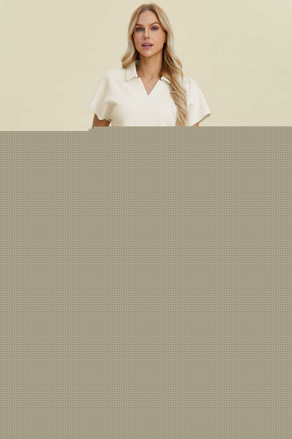 Double Take Full Size Collared Neck Short Sleeve Top and Pants Set