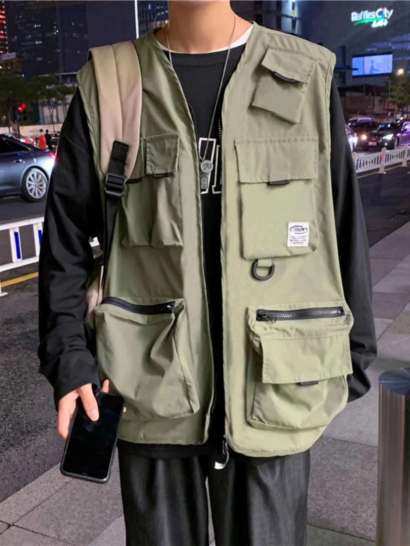 Men's Plus Size Zip Up Cargo Vest