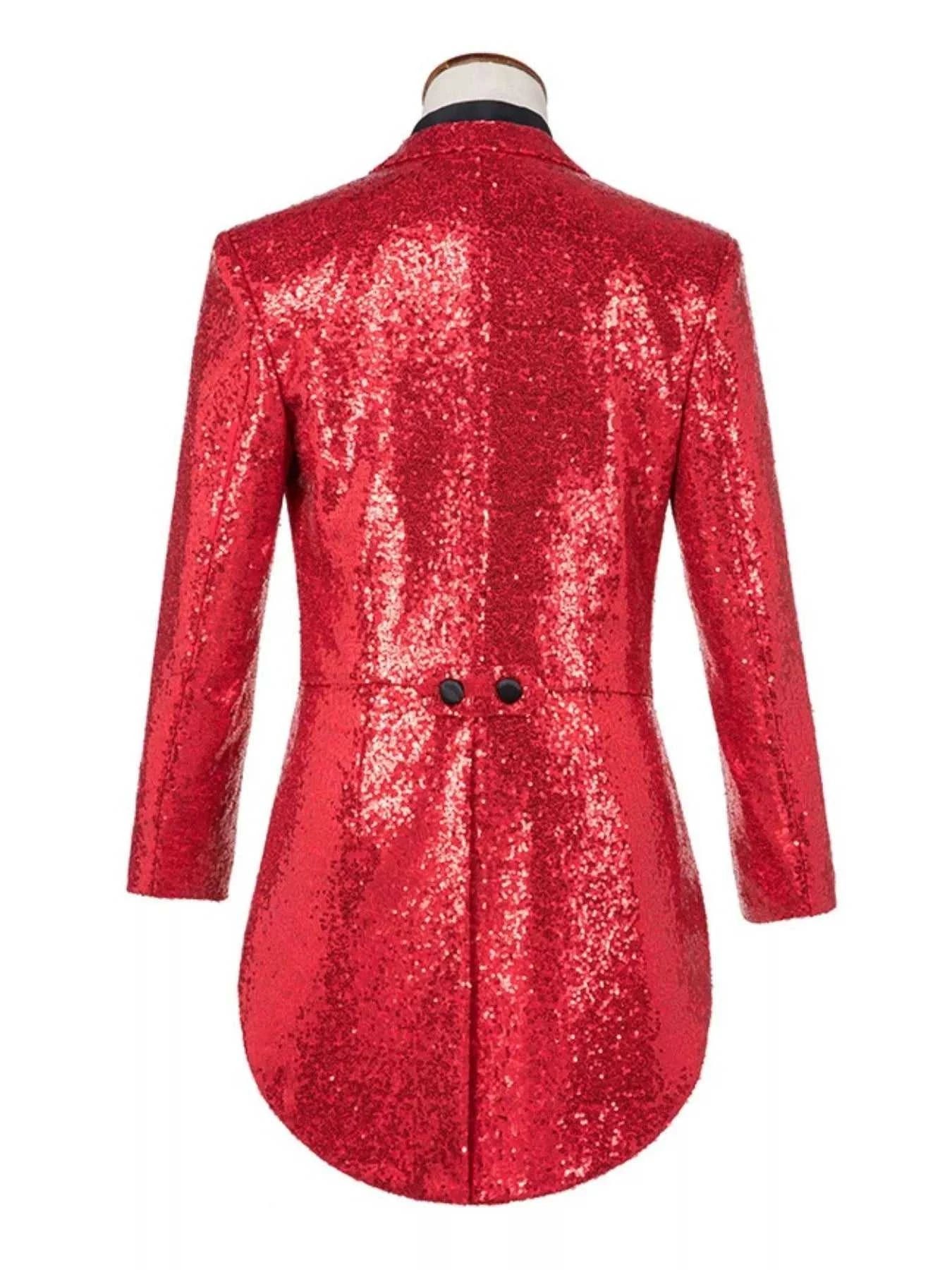 Men's Plus Size Sequin Button Up Long Sleeve Tailcoat Blazer