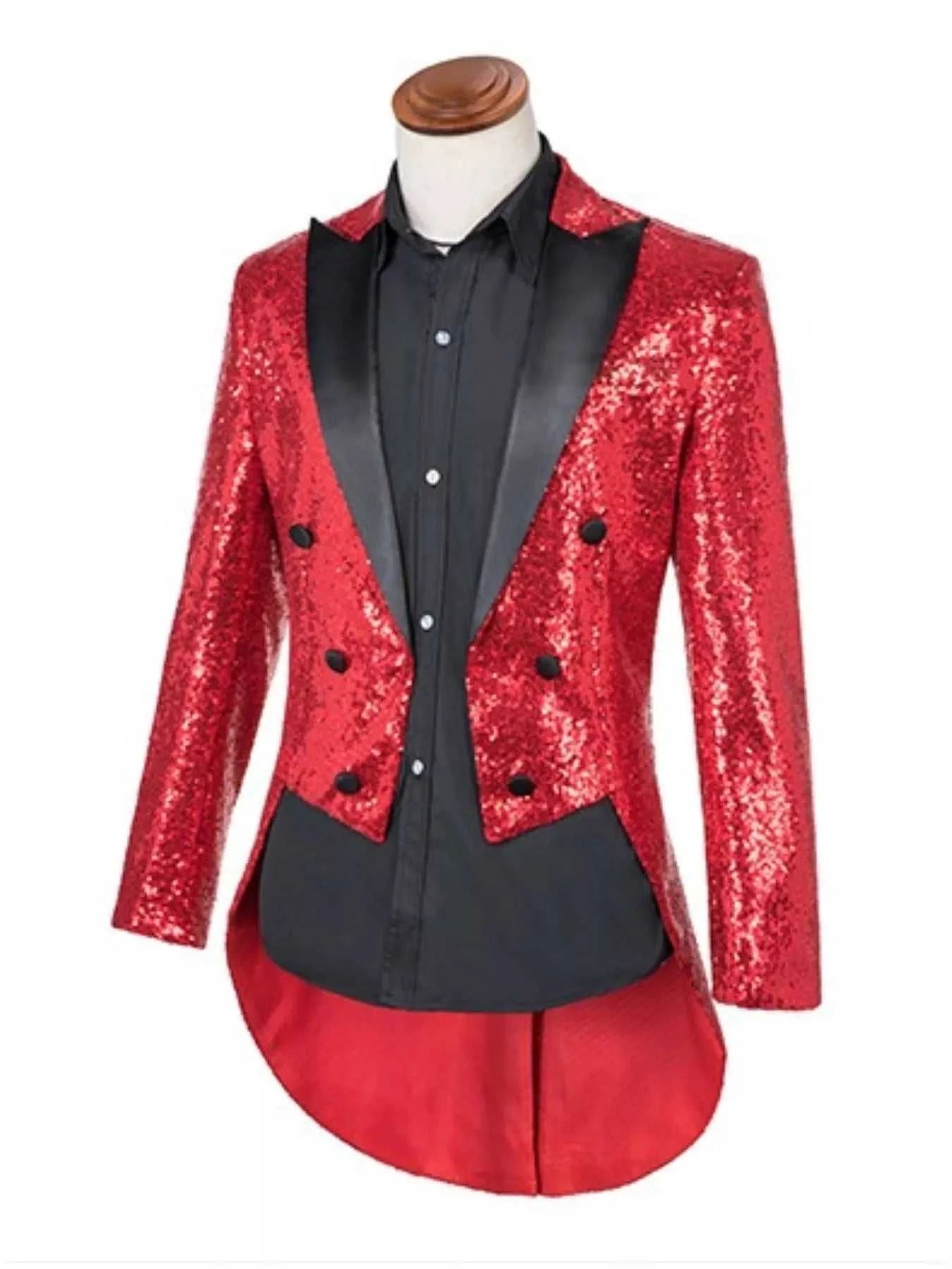 Men's Plus Size Sequin Button Up Long Sleeve Tailcoat Blazer