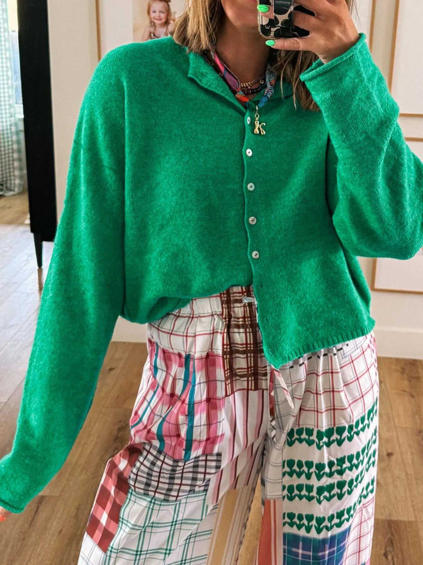Button-Up Long Sleeve Knit Cardigan