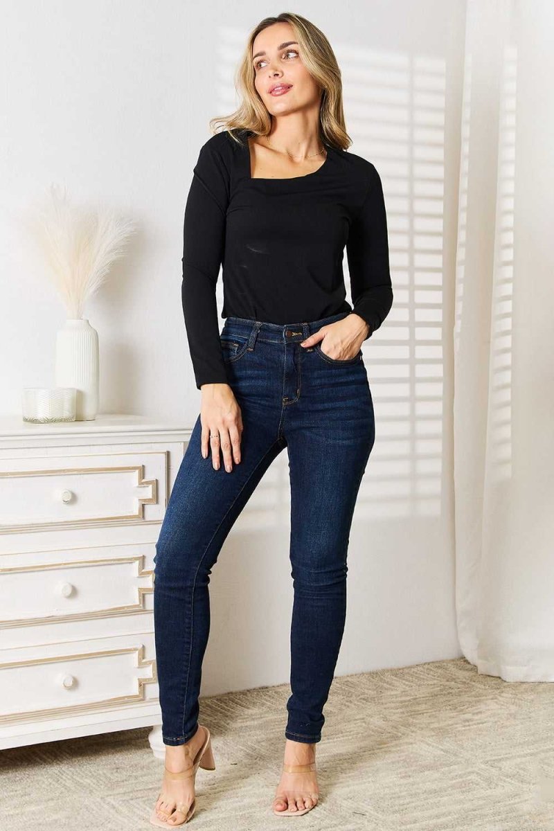 Basic Bae Asymmetrical Neck Long Sleeve Top - Hopeford Streams