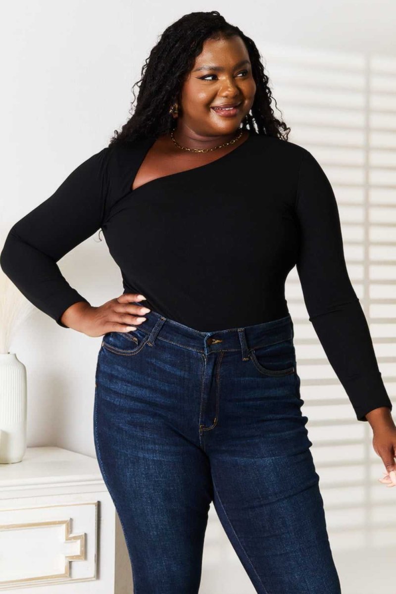 Basic Bae Asymmetrical Neck Long Sleeve Top - Hopeford Streams
