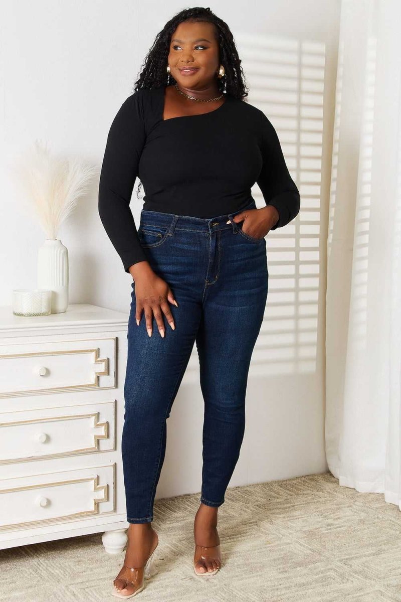 Basic Bae Asymmetrical Neck Long Sleeve Top - Hopeford Streams