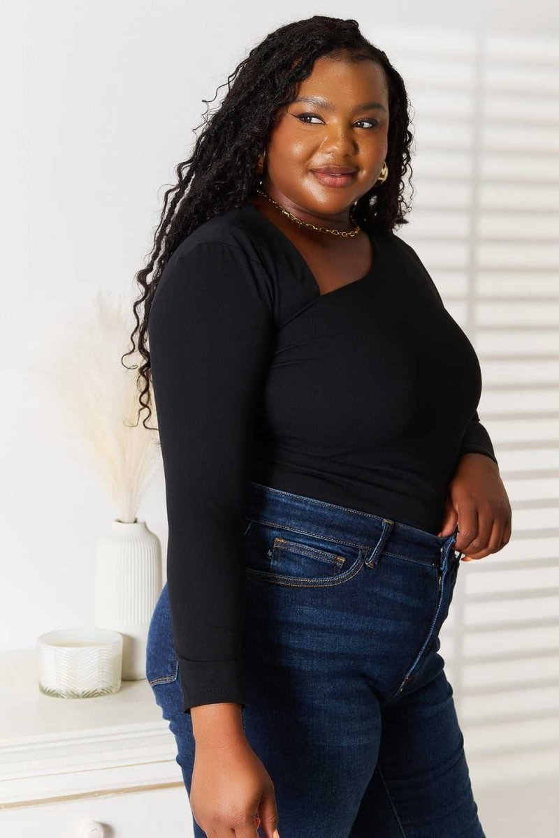 Basic Bae Asymmetrical Neck Long Sleeve Top - Hopeford Streams