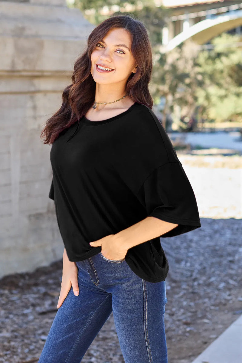 Basic Bae Bamboo Full Size Round Neck Drop Shoulder T-Shirt - Hopeford Streams