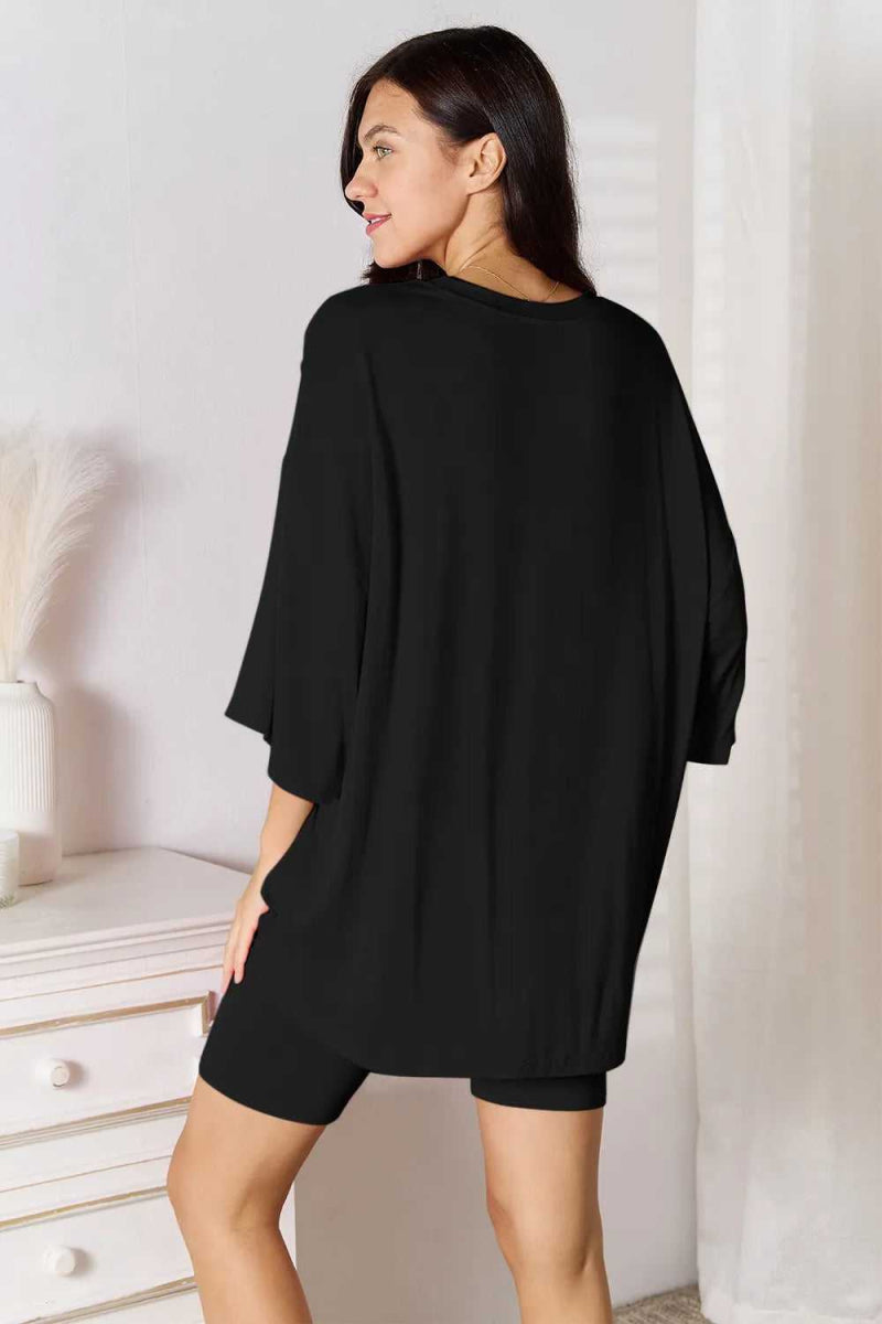 Basic Bae Bamboo Full Size Round Neck Drop Shoulder T-Shirt and Shorts Set - Hopeford Streams
