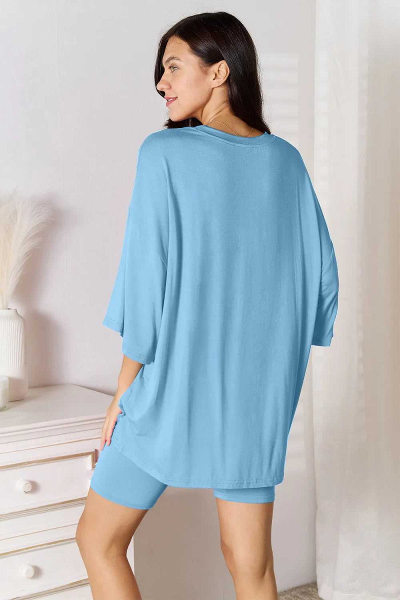 Basic Bae Bamboo Full Size Round Neck Drop Shoulder T-Shirt and Shorts Set - Hopeford Streams