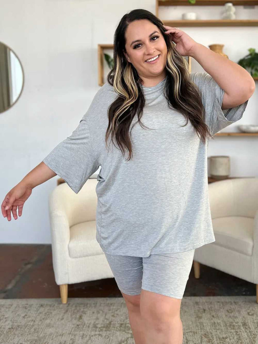 Basic Bae Bamboo Full Size Round Neck Drop Shoulder T-Shirt and Shorts Set - Hopeford Streams