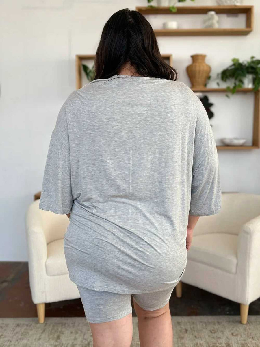 Basic Bae Bamboo Full Size Round Neck Drop Shoulder T-Shirt and Shorts Set - Hopeford Streams