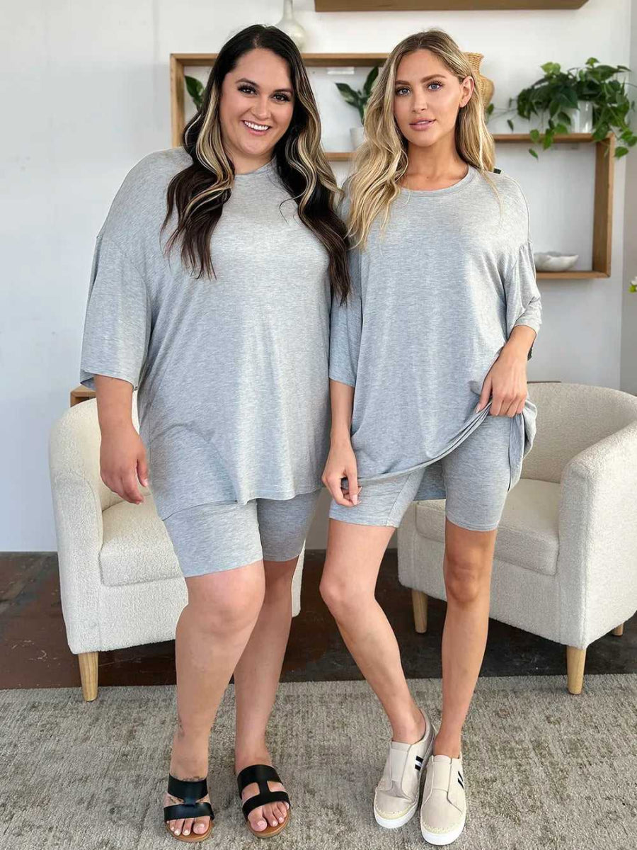 Basic Bae Bamboo Full Size Round Neck Drop Shoulder T-Shirt and Shorts Set - Hopeford Streams