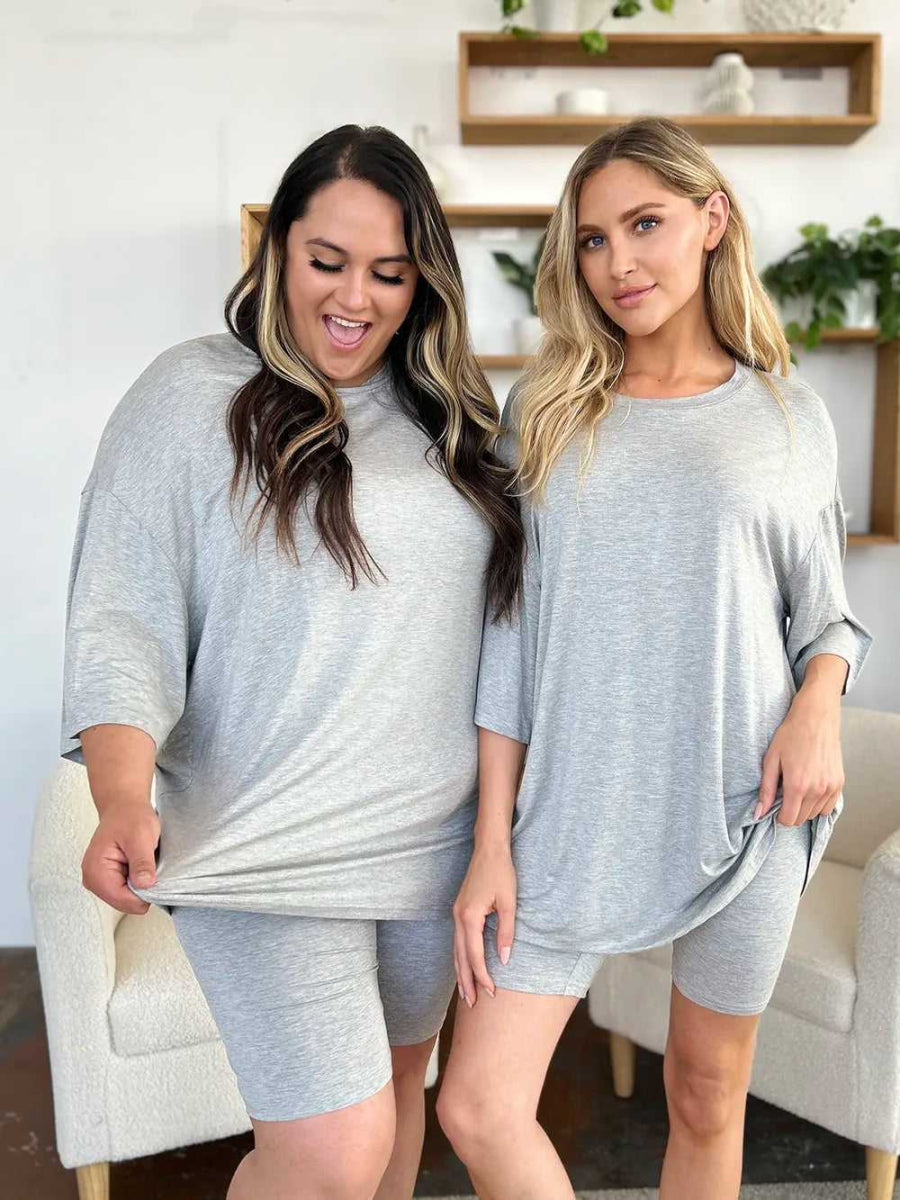 Basic Bae Bamboo Full Size Round Neck Drop Shoulder T-Shirt and Shorts Set - Hopeford Streams