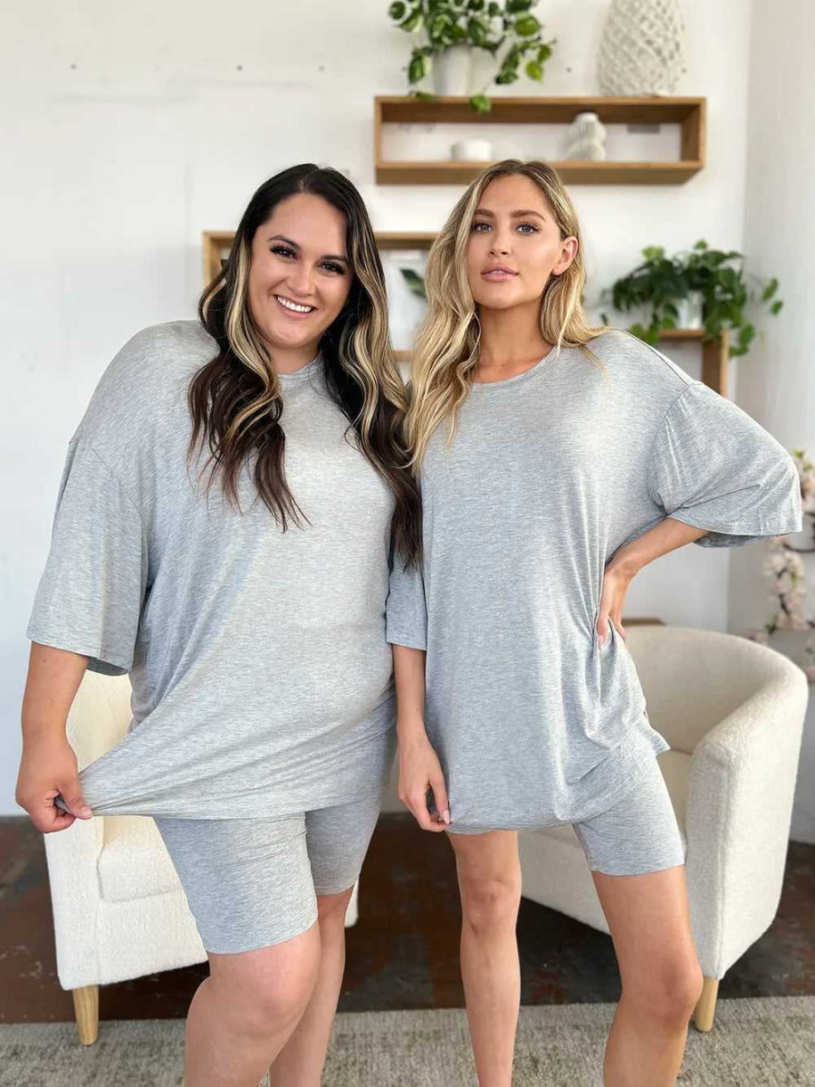 Basic Bae Bamboo Full Size Round Neck Drop Shoulder T-Shirt and Shorts Set - Hopeford Streams