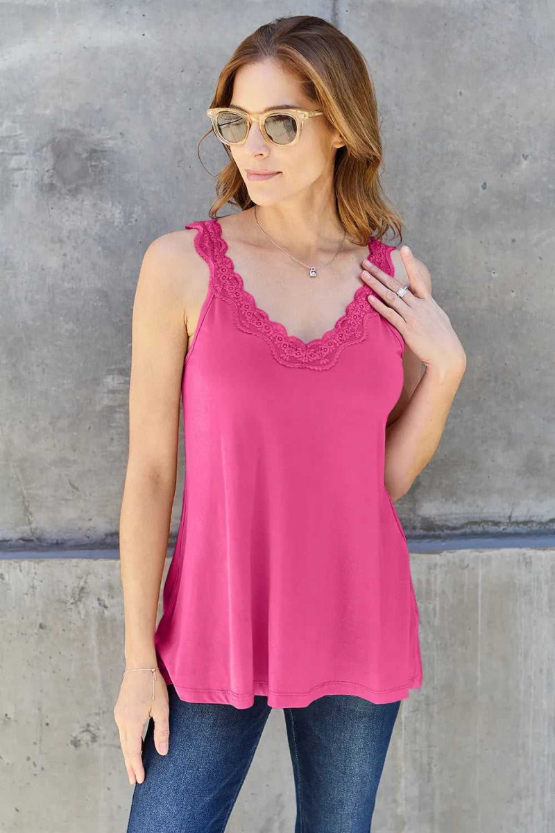Basic Bae Full Size Lace Detail V - Neck Cutout Cami - Hopeford Streams