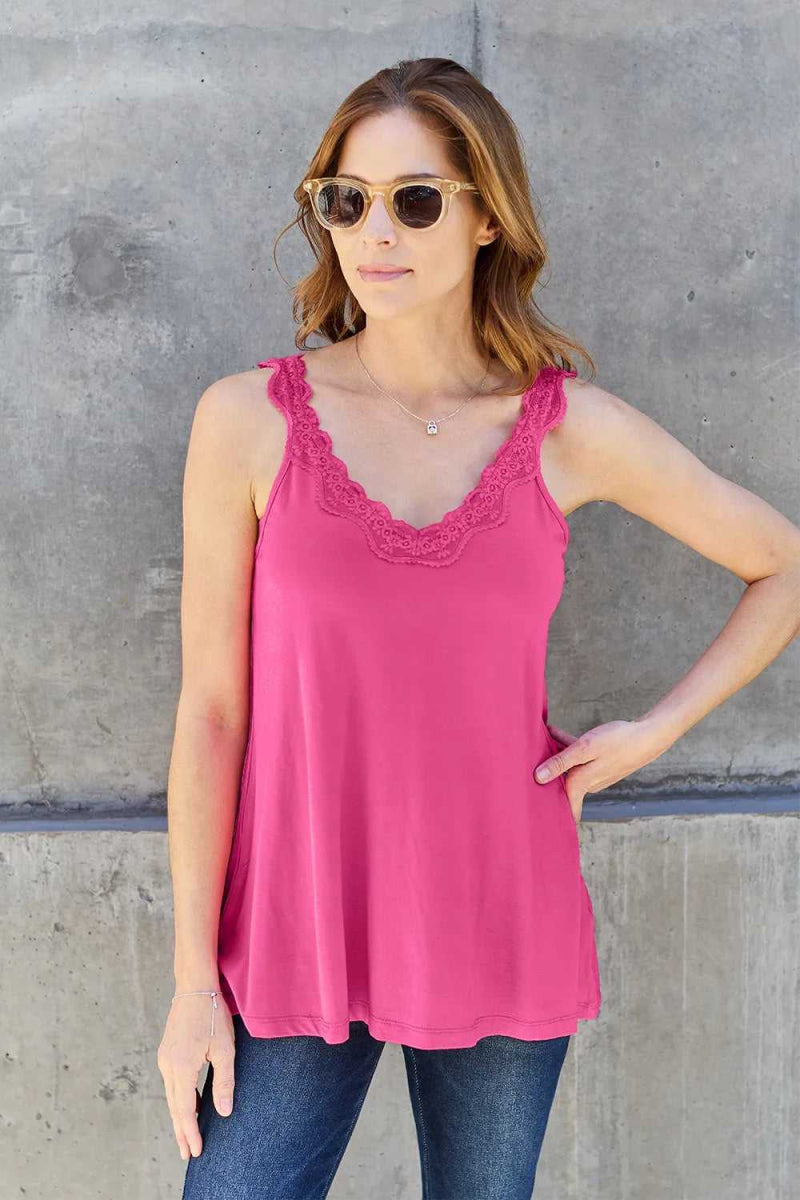 Basic Bae Full Size Lace Detail V - Neck Cutout Cami - Hopeford Streams