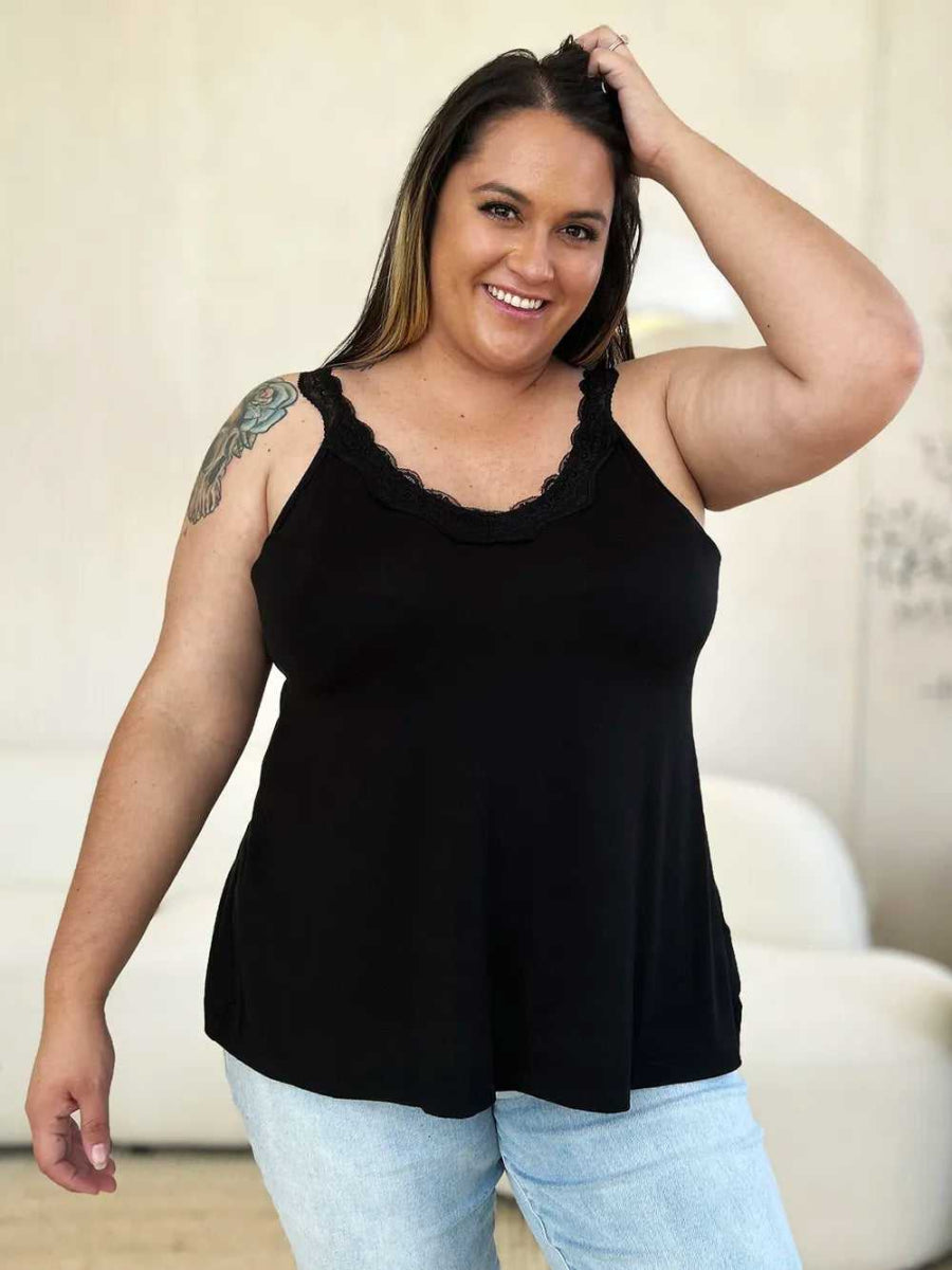 Basic Bae Full Size Lace Detail V - Neck Cutout Cami - Hopeford Streams