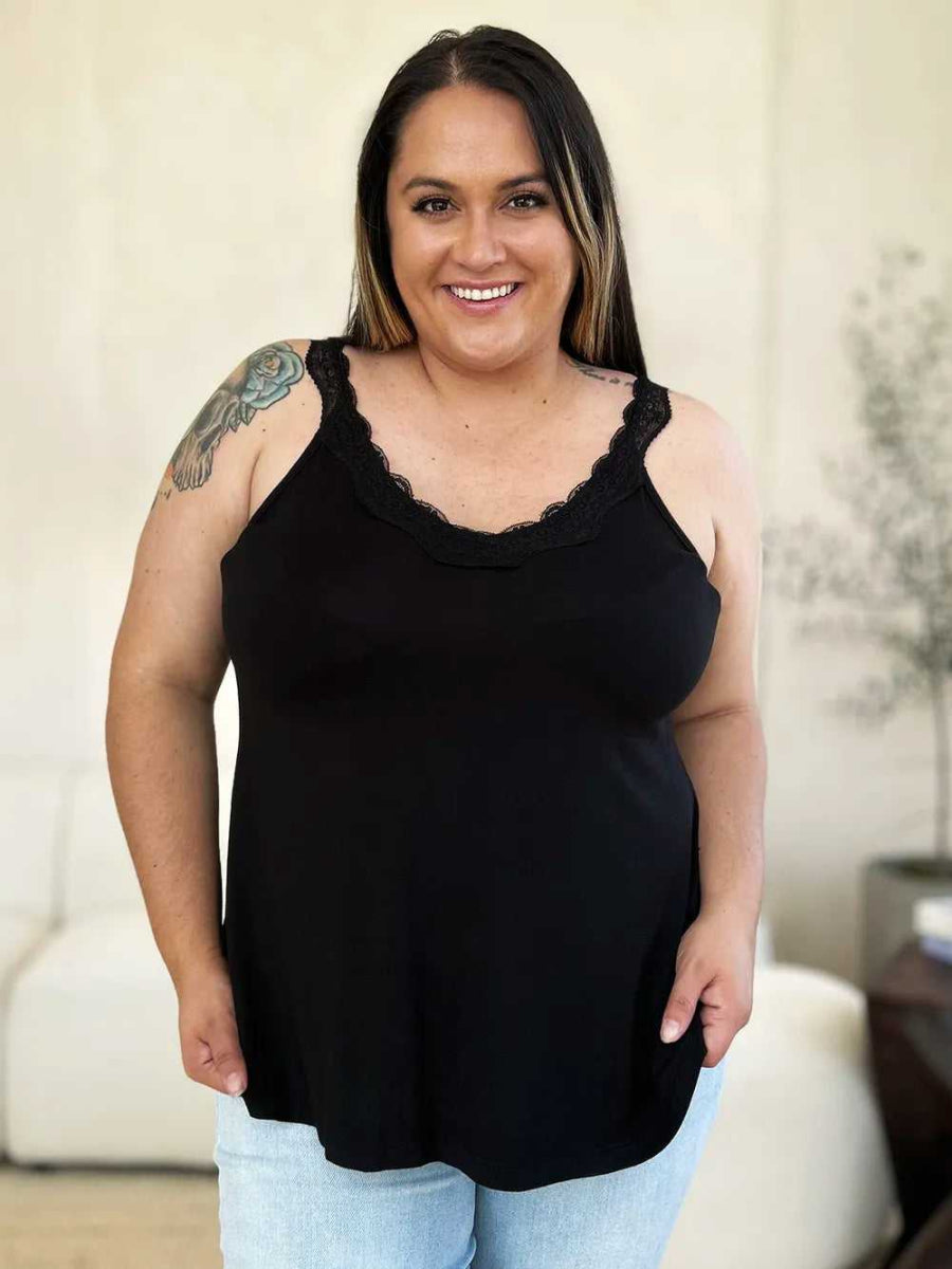 Basic Bae Full Size Lace Detail V - Neck Cutout Cami - Hopeford Streams