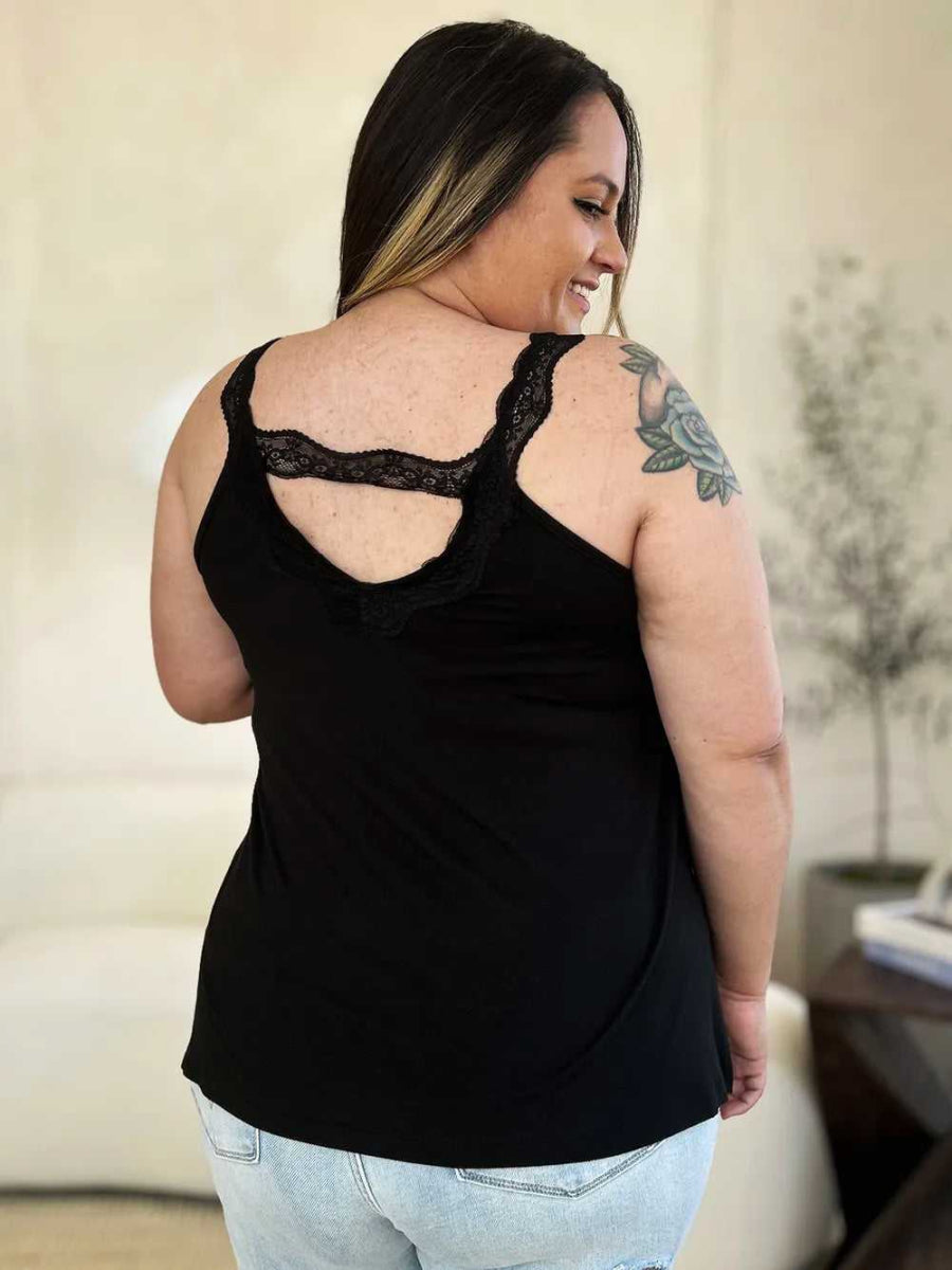 Basic Bae Full Size Lace Detail V - Neck Cutout Cami - Hopeford Streams