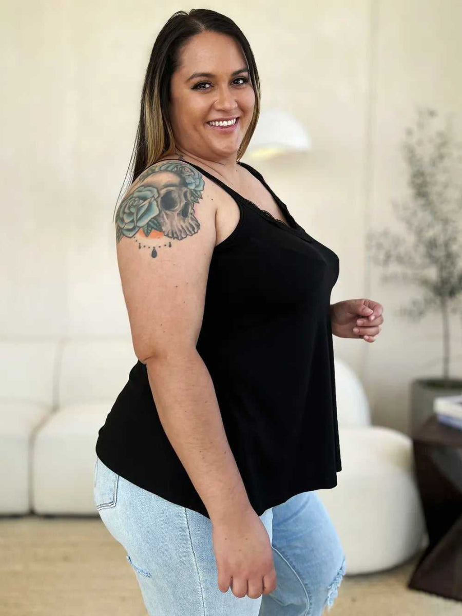 Basic Bae Full Size Lace Detail V - Neck Cutout Cami - Hopeford Streams