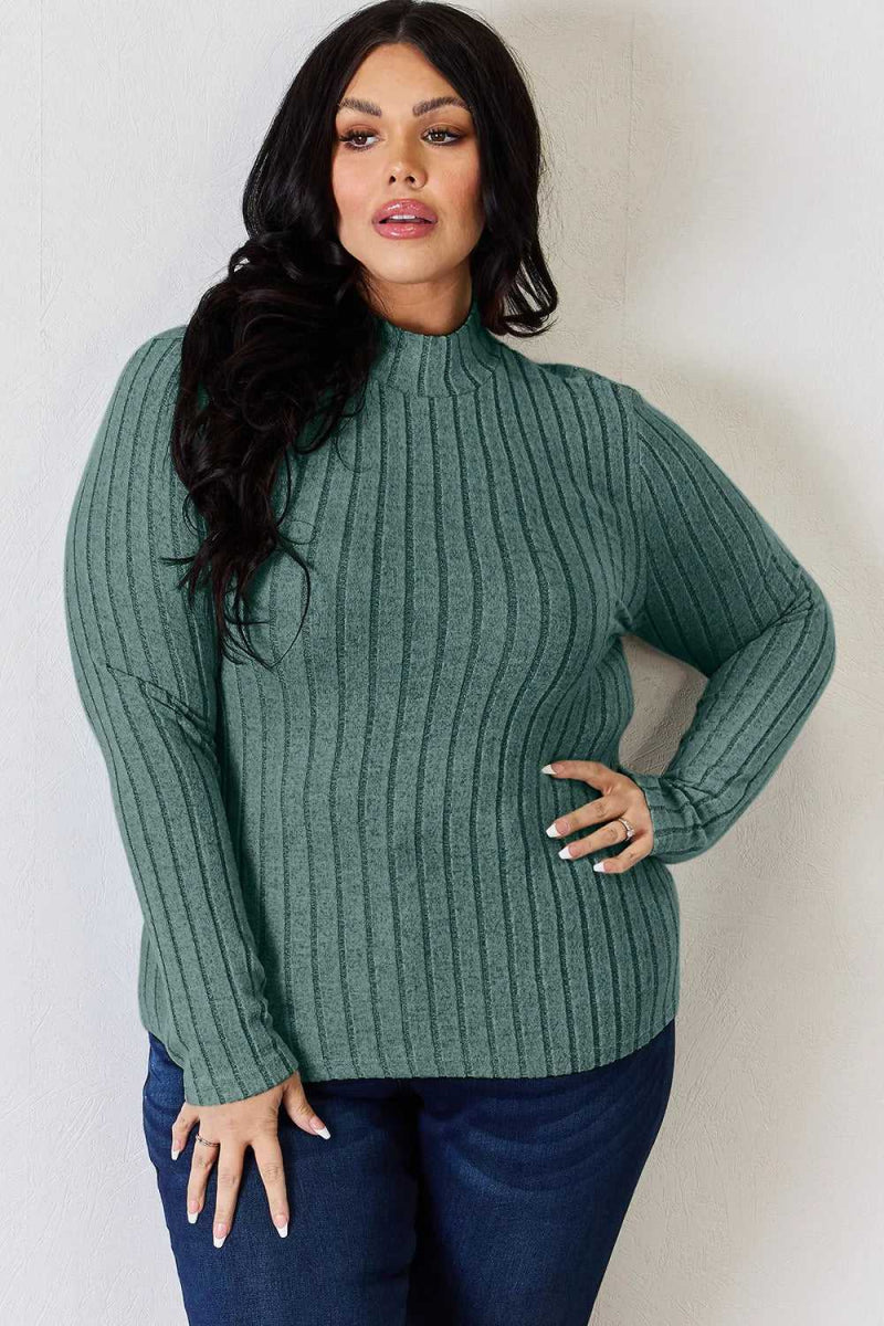 Basic Bae Full Size Ribbed Mock Neck Long Sleeve T-Shirt - Hopeford Streams