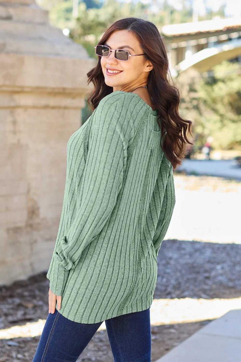 Basic Bae Full Size Ribbed Round Neck Long Sleeve Knit Top - Hopeford Streams