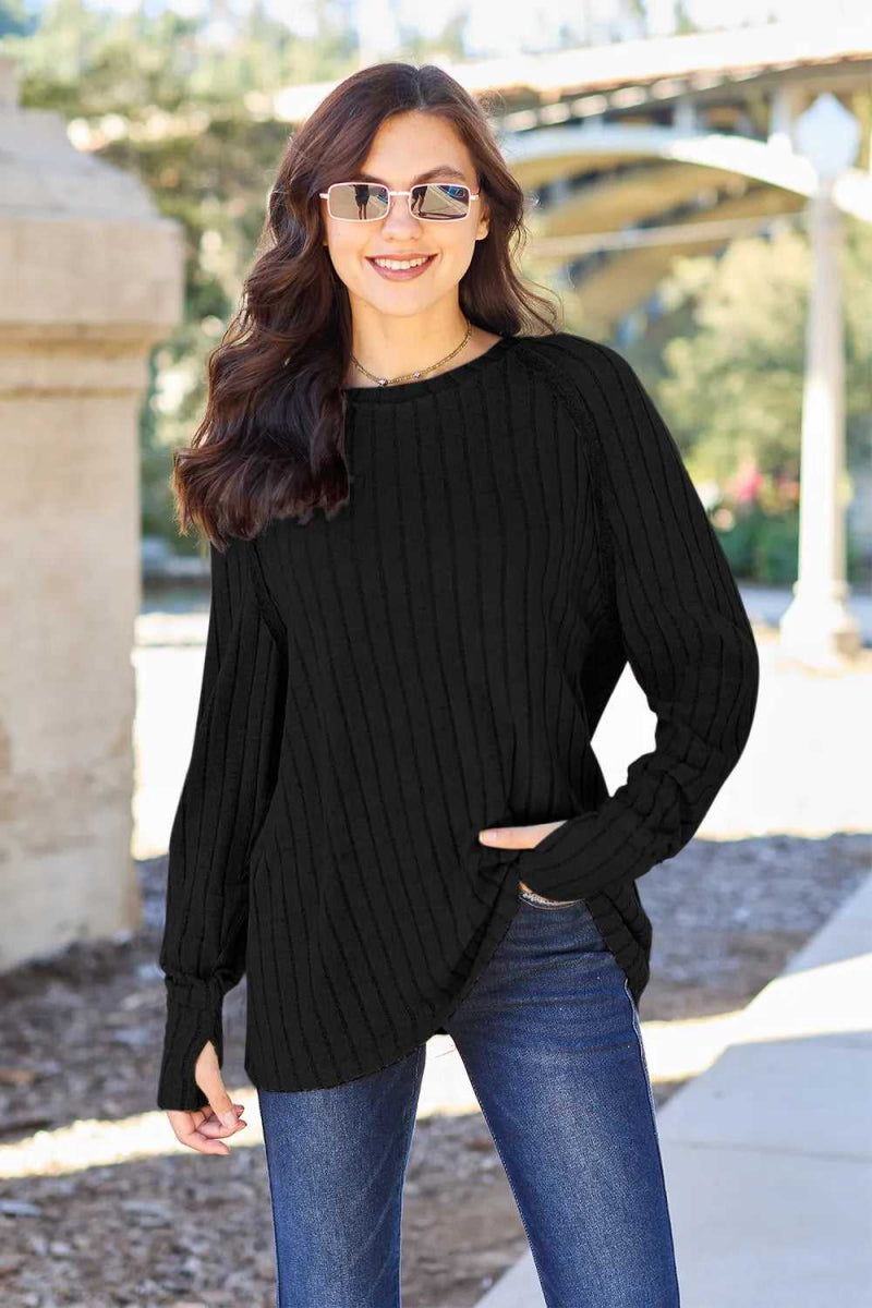 Basic Bae Full Size Ribbed Round Neck Long Sleeve Knit Top - Hopeford Streams