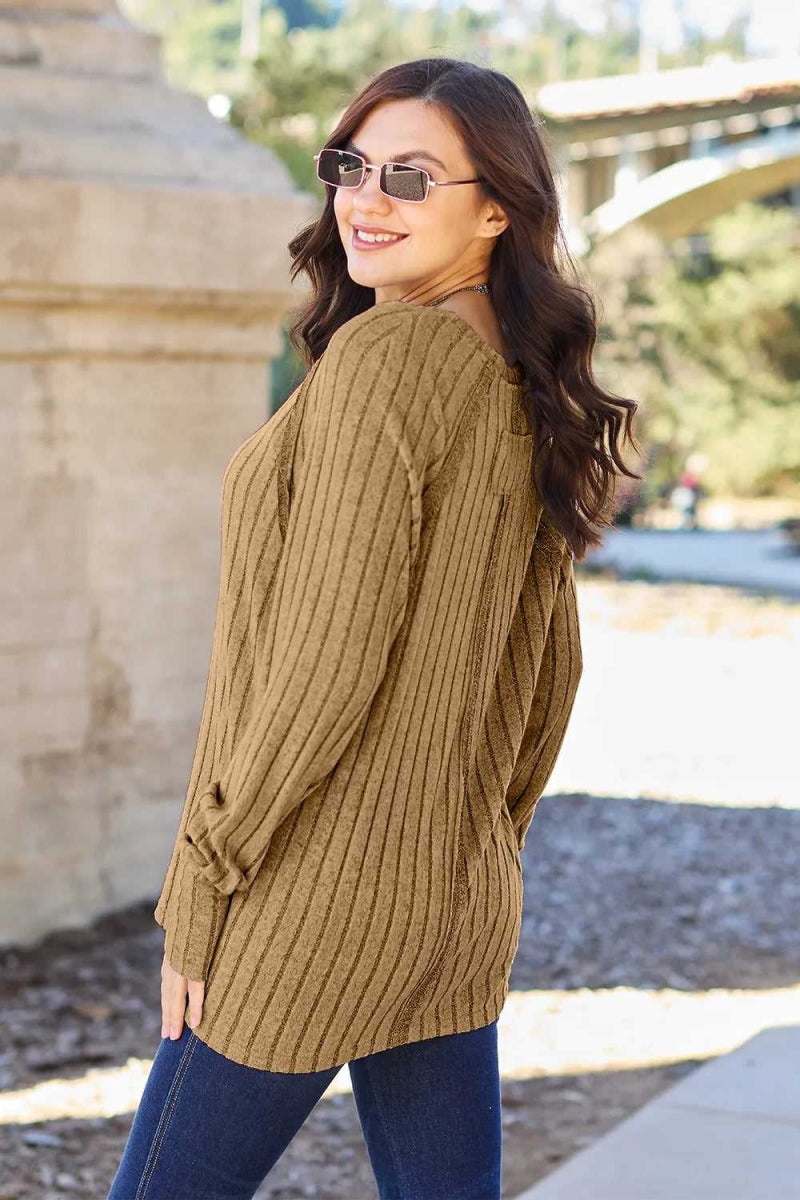 Basic Bae Full Size Ribbed Round Neck Long Sleeve Knit Top - Hopeford Streams