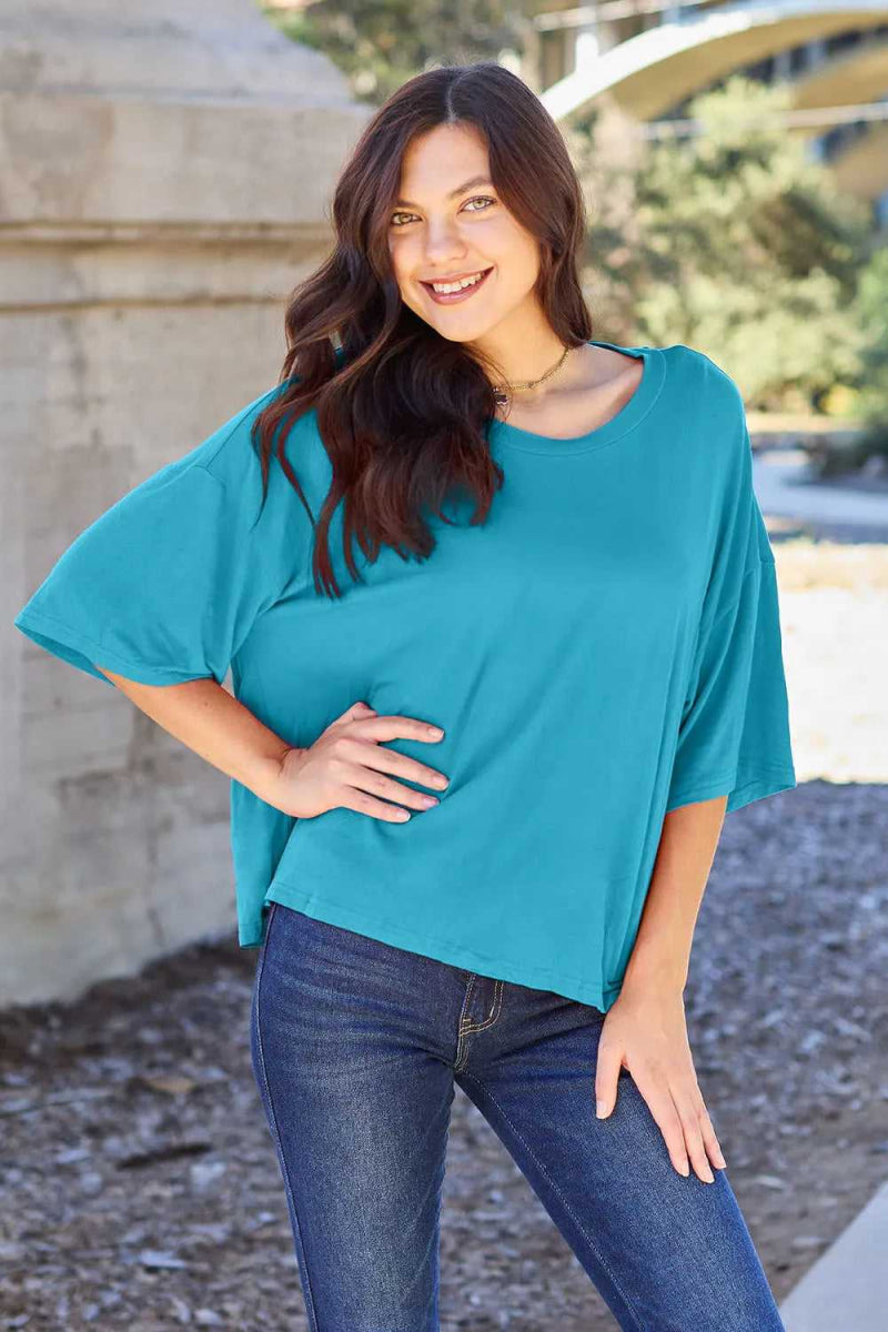 Basic Bae Full Size Round Neck Drop Shoulder T-Shirt - Hopeford Streams