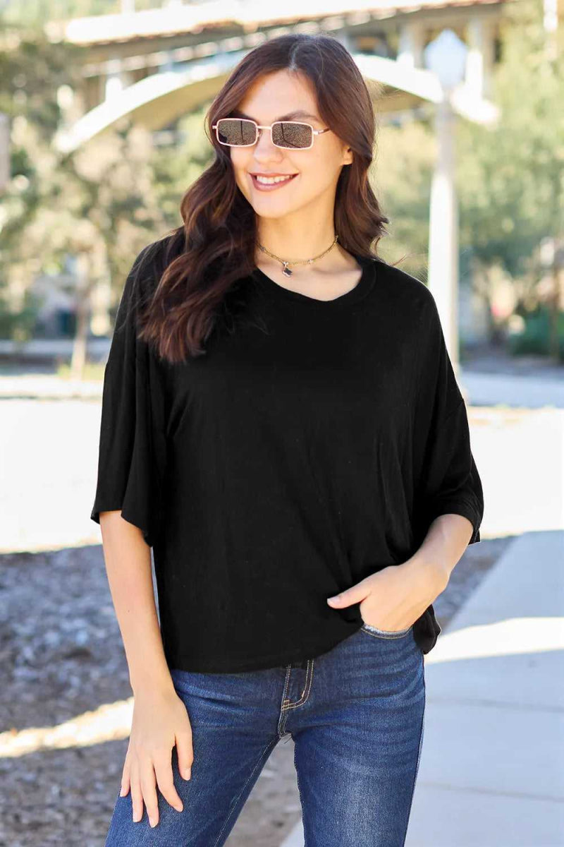 Basic Bae Full Size Round Neck Drop Shoulder T-Shirt - Hopeford Streams